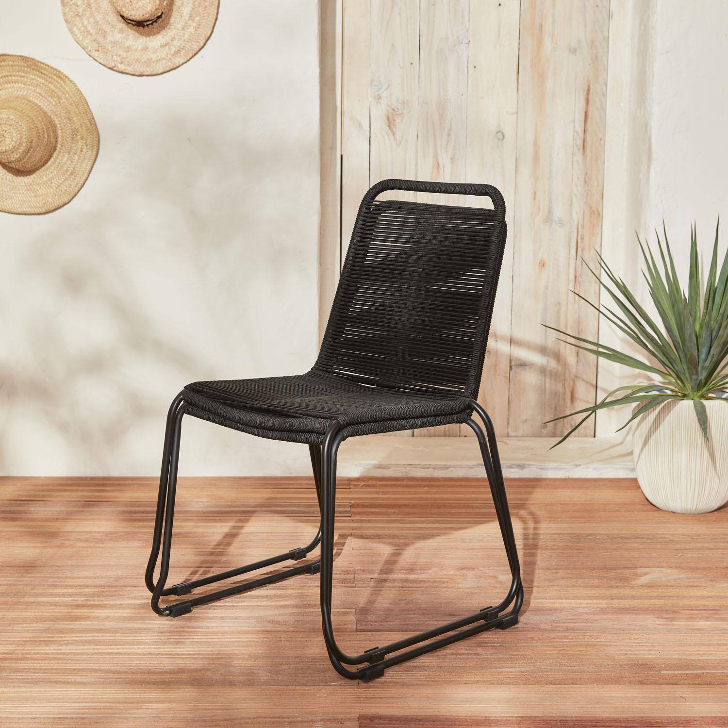 Set mit 2 BRASILIA Gartenstühlen aus Seil, schwarz, stapelbar, draußen Photo2