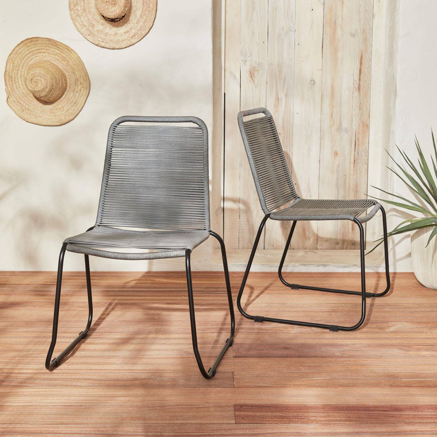 Lot de 2 chaises de jardin en corde BRASILIA, gris clair, empilables, extérieur Photo2