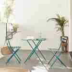 Salon de jardin bistrot pliable - Emilia carré bleu canard - Table carrée 70x70cm avec deux chaises pliantes, acier thermolaqué Photo1