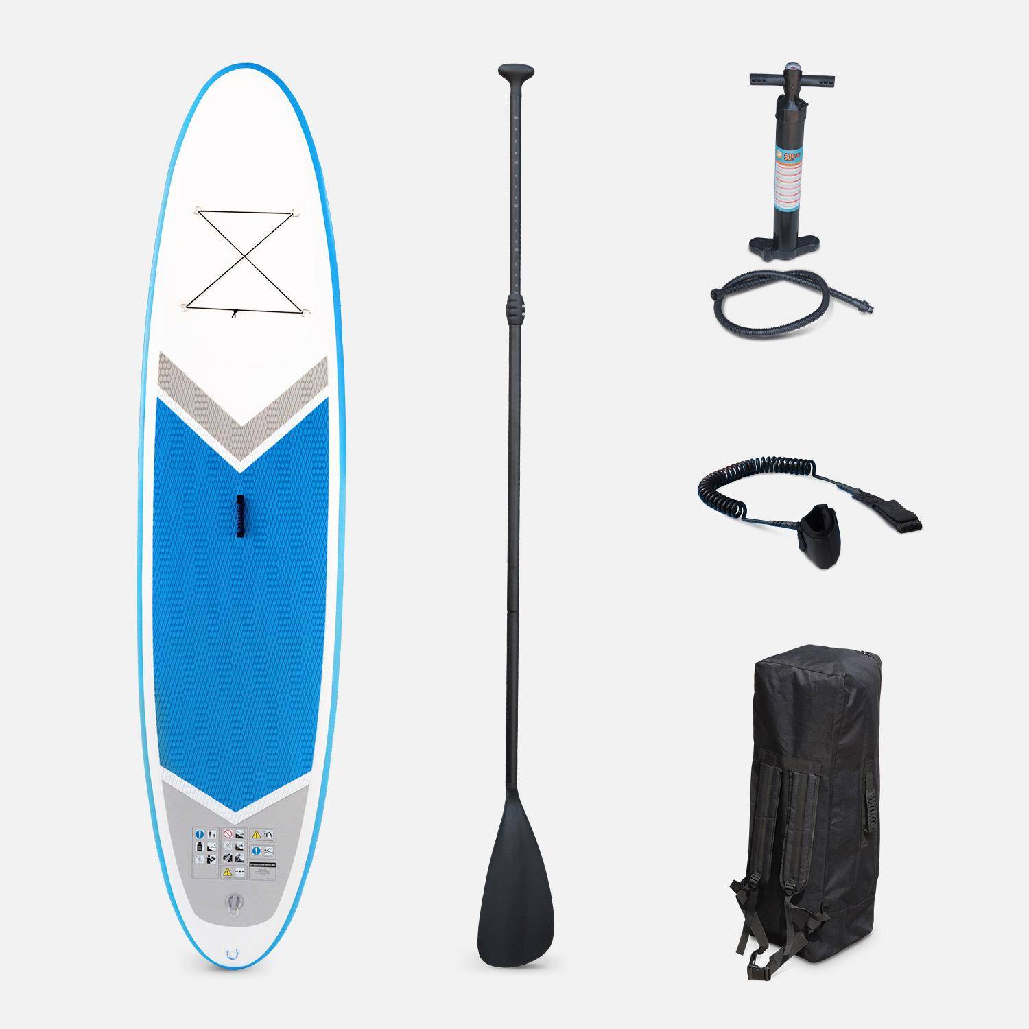 Pack stand up paddle gonflable Rico 10’10" avec pompe haute pression simple action, pagaie, leash et sac de rangement inclus Photo1