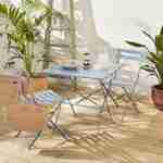 Salon de jardin bistrot pliable - Emilia carré bleu grisé - Table 70x70cm avec deux chaises pliantes, acier thermolaqué Photo1