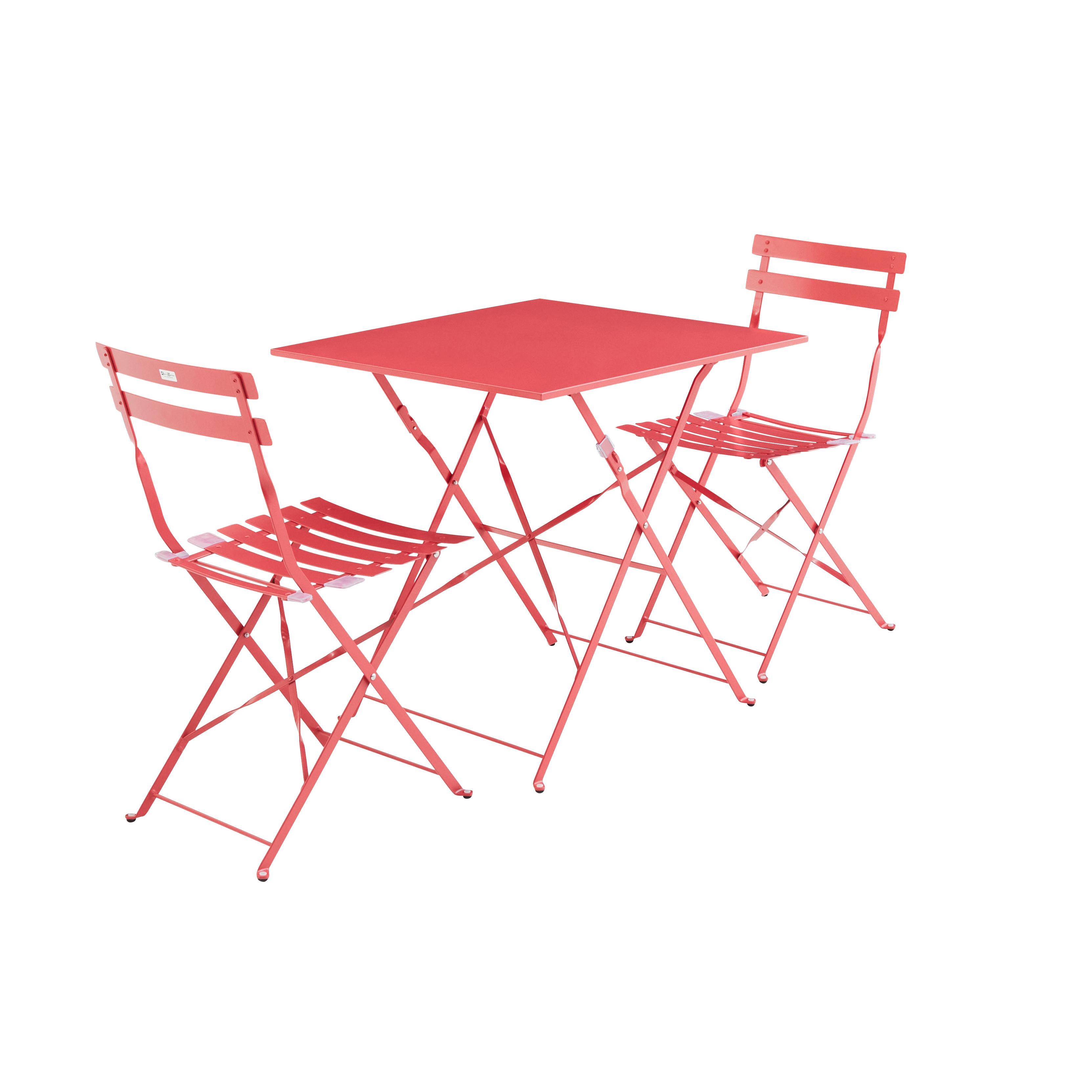 Emilia - Bistroset - 2 inklapbare stoelen en een vierkante tafel 70x70 van gepoedercoat staal – Rood Photo2
