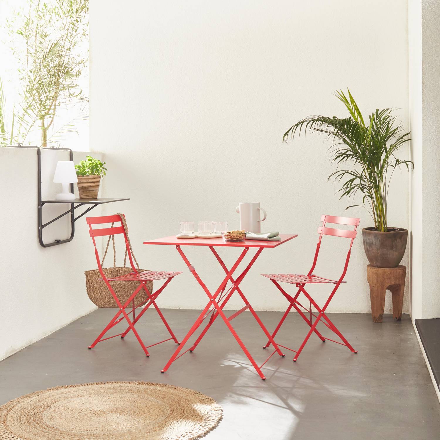 Klappbare Bistro-Gartenmöbel - Emilia rot - Quadratischer Tisch 70x70cm mit zwei Klappstühlen aus pulverbeschichtetem Stahl Photo1