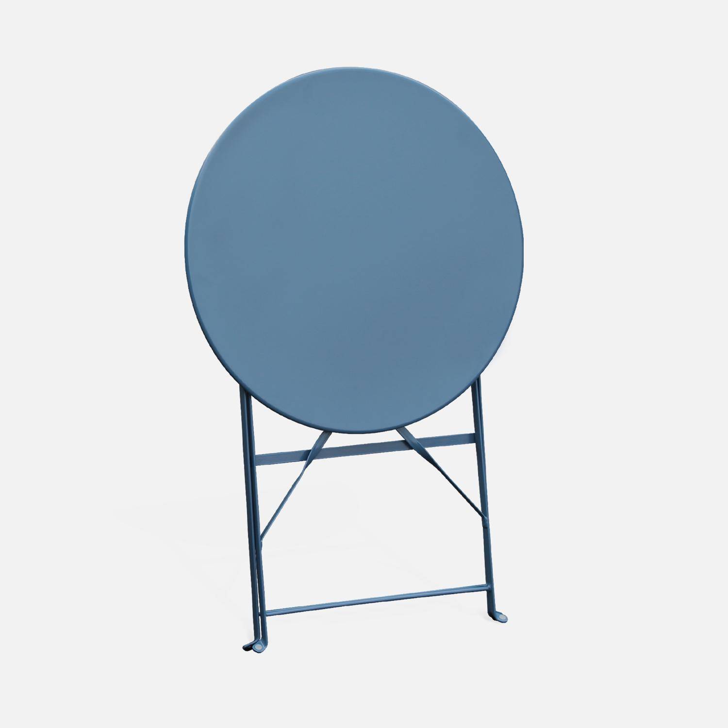 Table de jardin bistrot pliable - Emilia ronde bleu grisé- Table ronde Ø60cm en acier thermolaqué Photo2