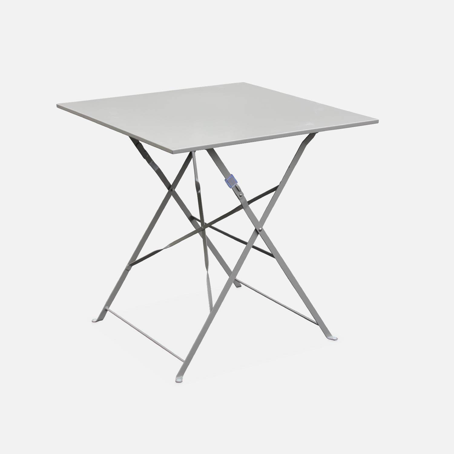 Table jardin bistrot pliable - Emilia carrée gris taupe- Table carrée 70x70cm en acier thermolaqué Photo1
