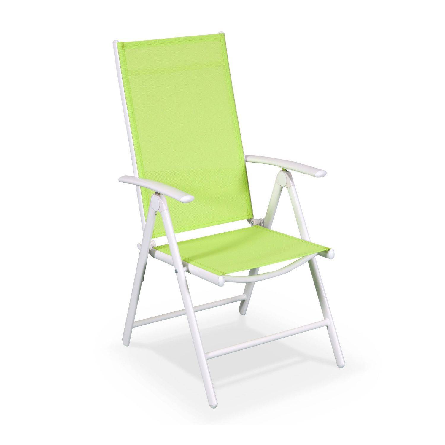 Gartengarnitur aus Aluminium und Textilene - Naevia - Weiß, Apfelgrün - 8 Sitze - 1 großer rechteckiger Tisch, 8 Klappstühle Photo3