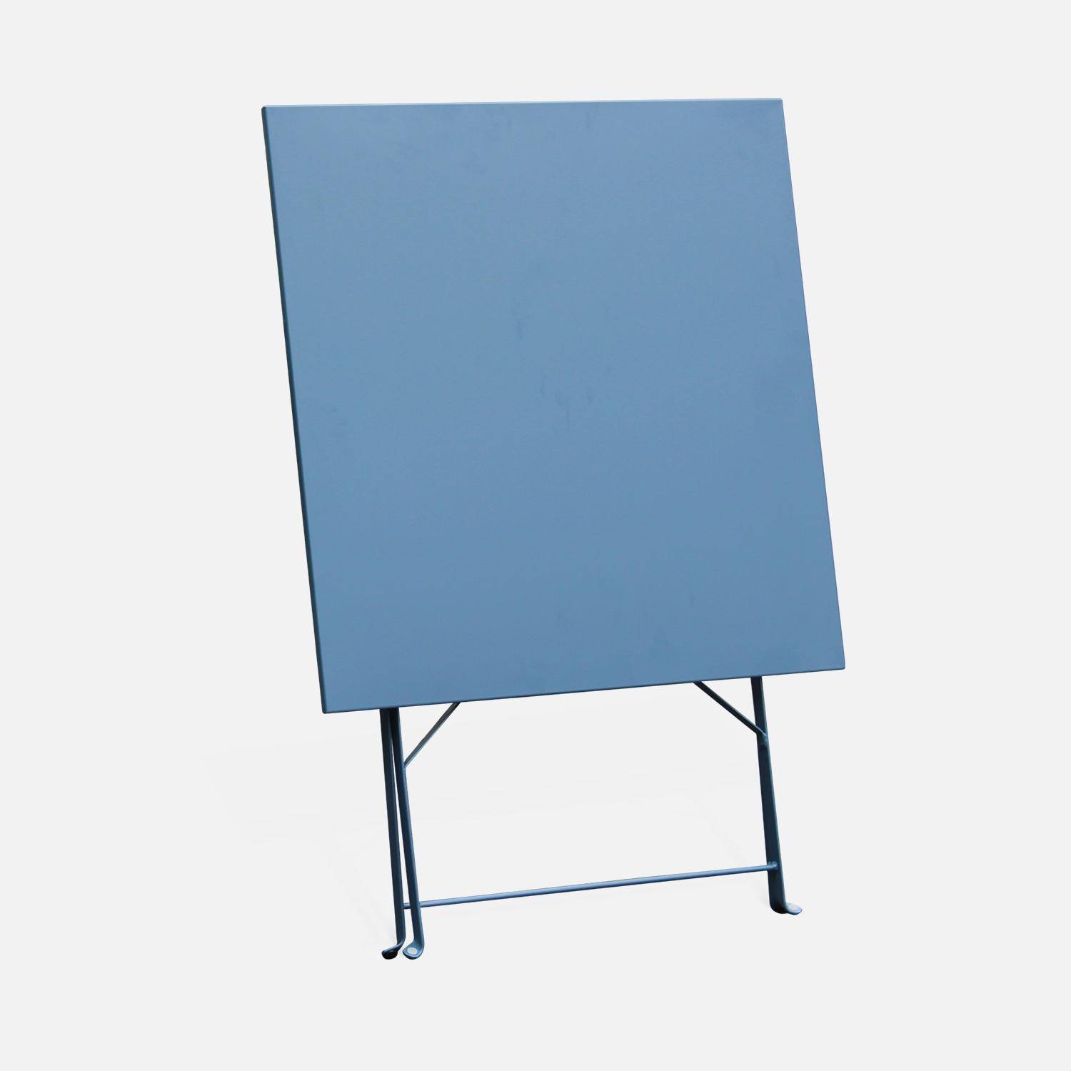 Table jardin bistrot pliable - Emilia carrée bleu grisé- Table carrée 70x70cm en acier thermolaqué Photo2