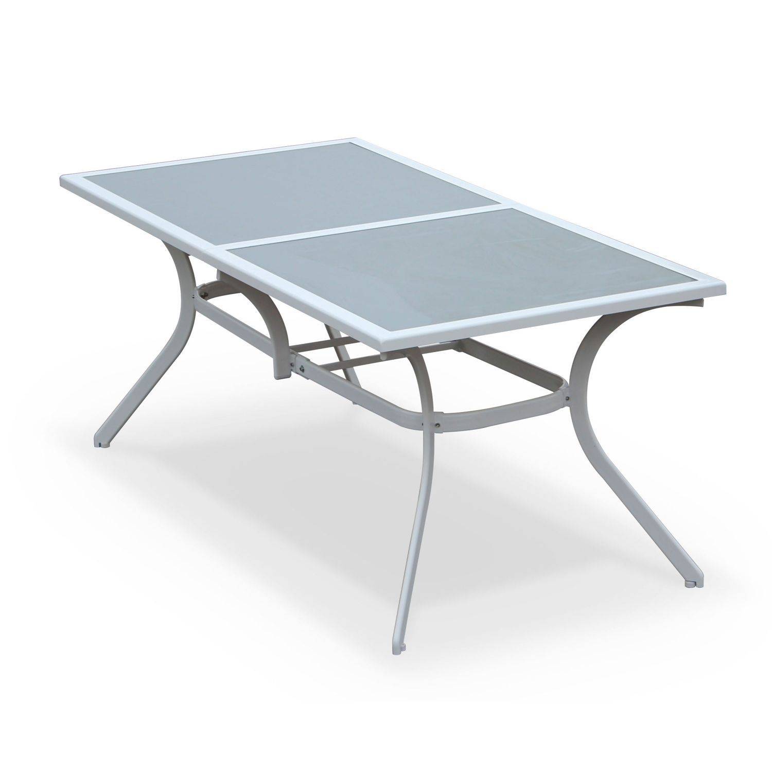 Gartengarnitur aus Aluminium und Textilene - Naevia - Grau, Weiß - 8 Sitze - 1 großer rechteckiger Tisch, 8 Klappstühle Photo3