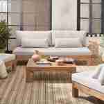 Salon de jardin XXL en bois brossé, effet blanchi – BAHIA – coussins beiges, ultra confortable, 5 à 7 places Photo3