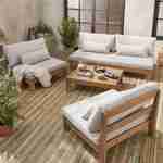 Salon de jardin XXL en bois brossé, effet blanchi – BAHIA – coussins beiges, ultra confortable, 5 à 7 places Photo1