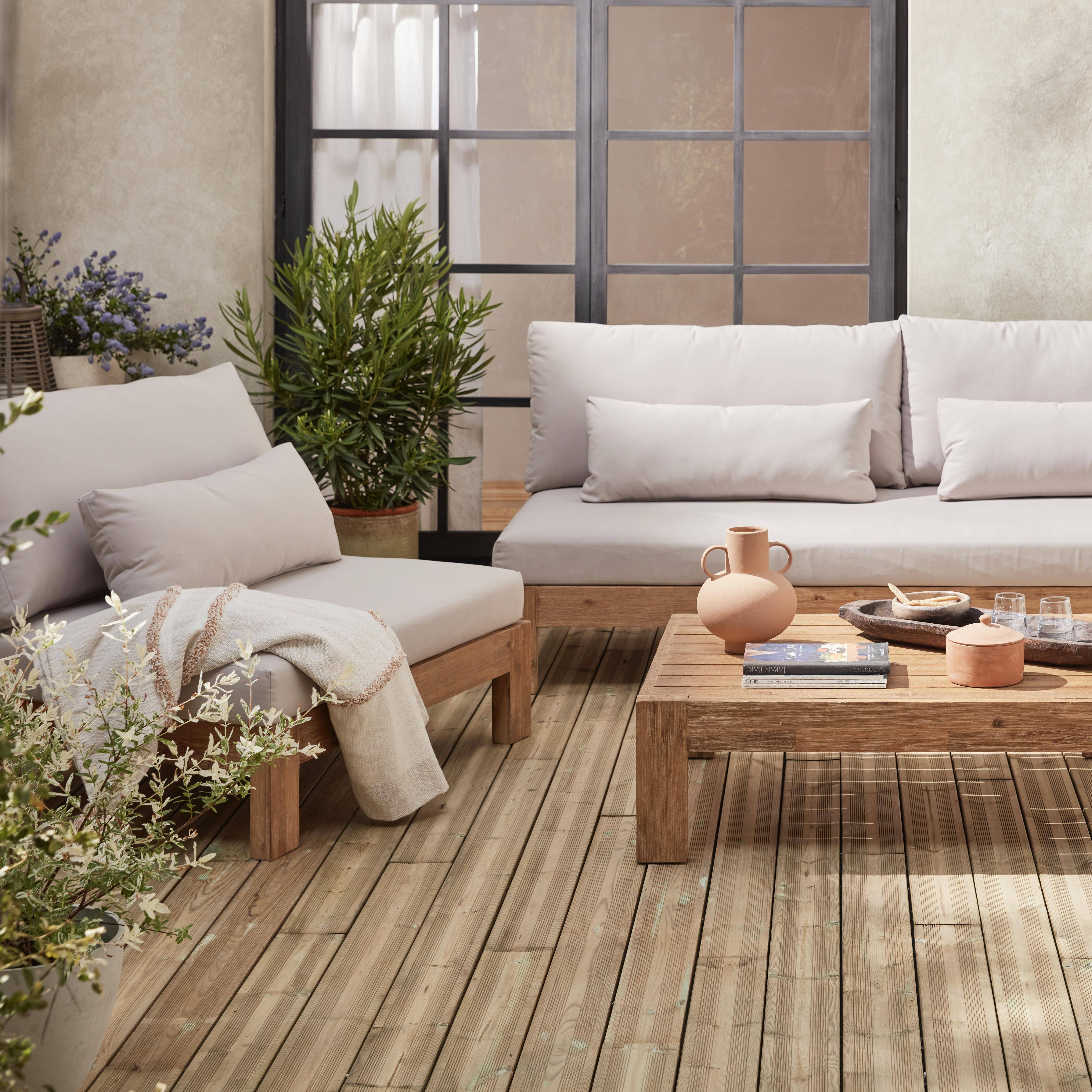  Conjunto de móveis de jardim XXL em madeira escovada, efeito branqueado - BAHIA - almofadas bege, ultra confortáveis, 5 a 7 lugares garden-lounge-xxl-wood-brush-white-bahia-cushions-beige Photo2