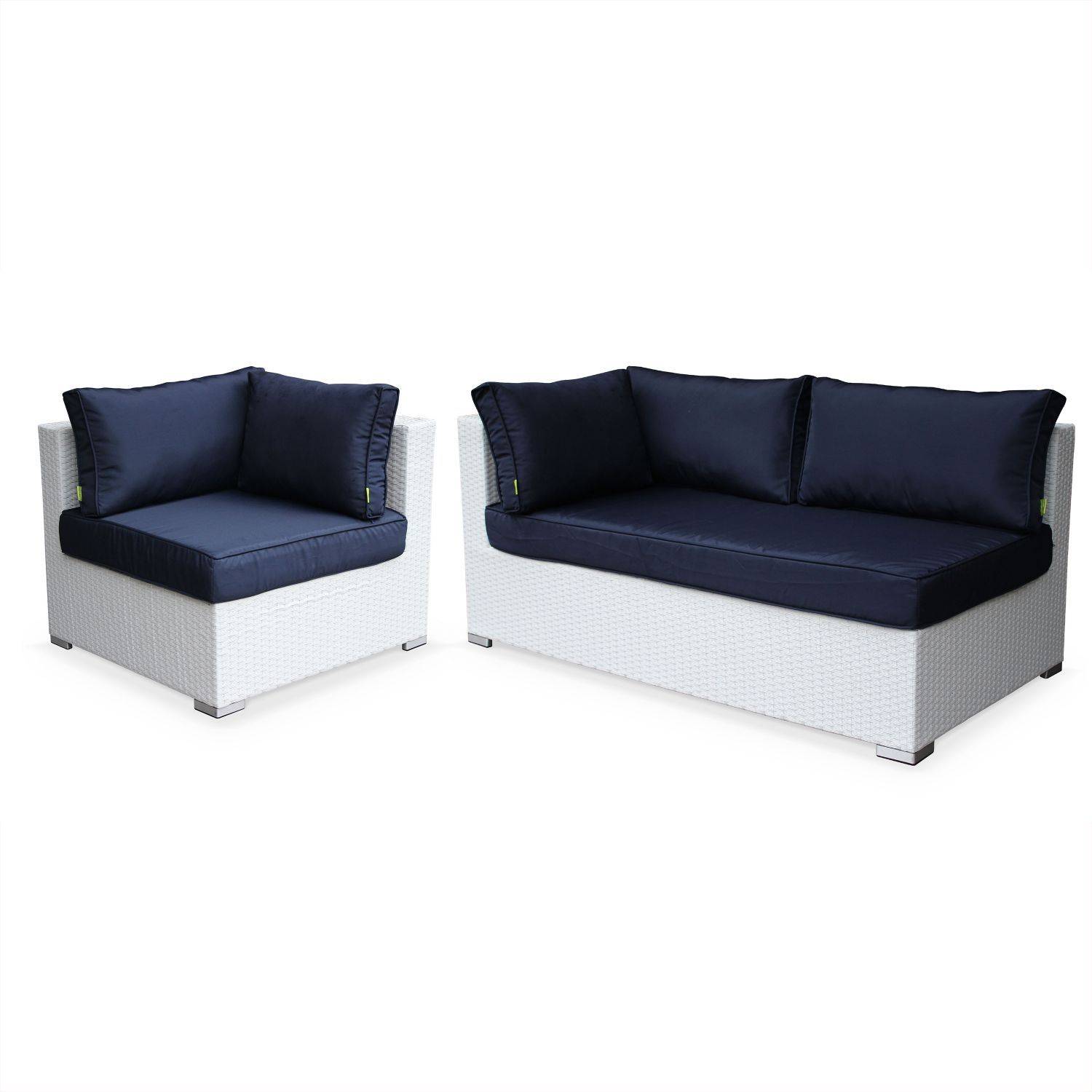 Gartengarnitur aus Kunststoffrattan - Venezia - Weiß, dunkelblaue Kissen - 10 Sitze Photo3