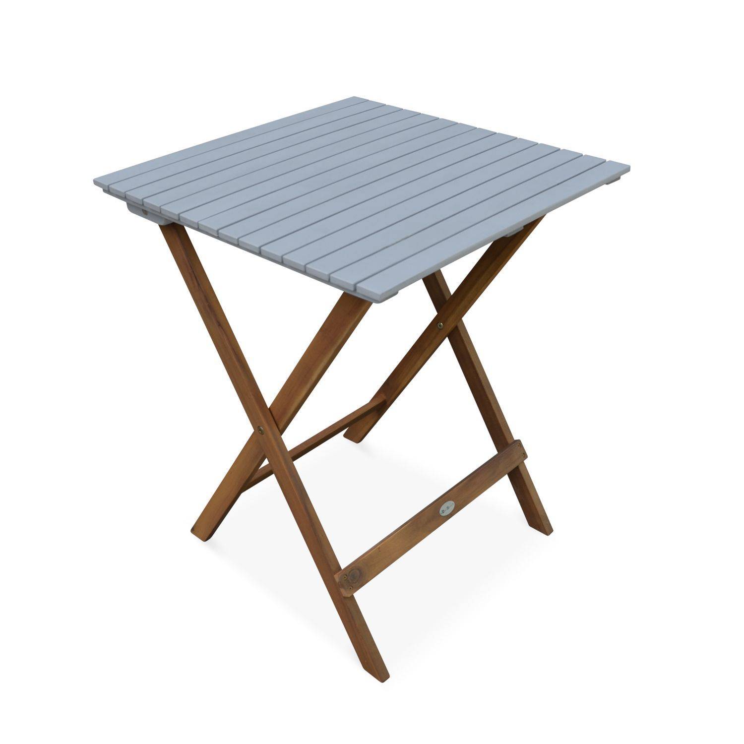 Conjunto de jardim de madeira Bistro 60x60cm - Barcelona - cinza claro, mesa dobrável bicolor quadrada com 2 cadeiras dobráveis, acácia Photo3