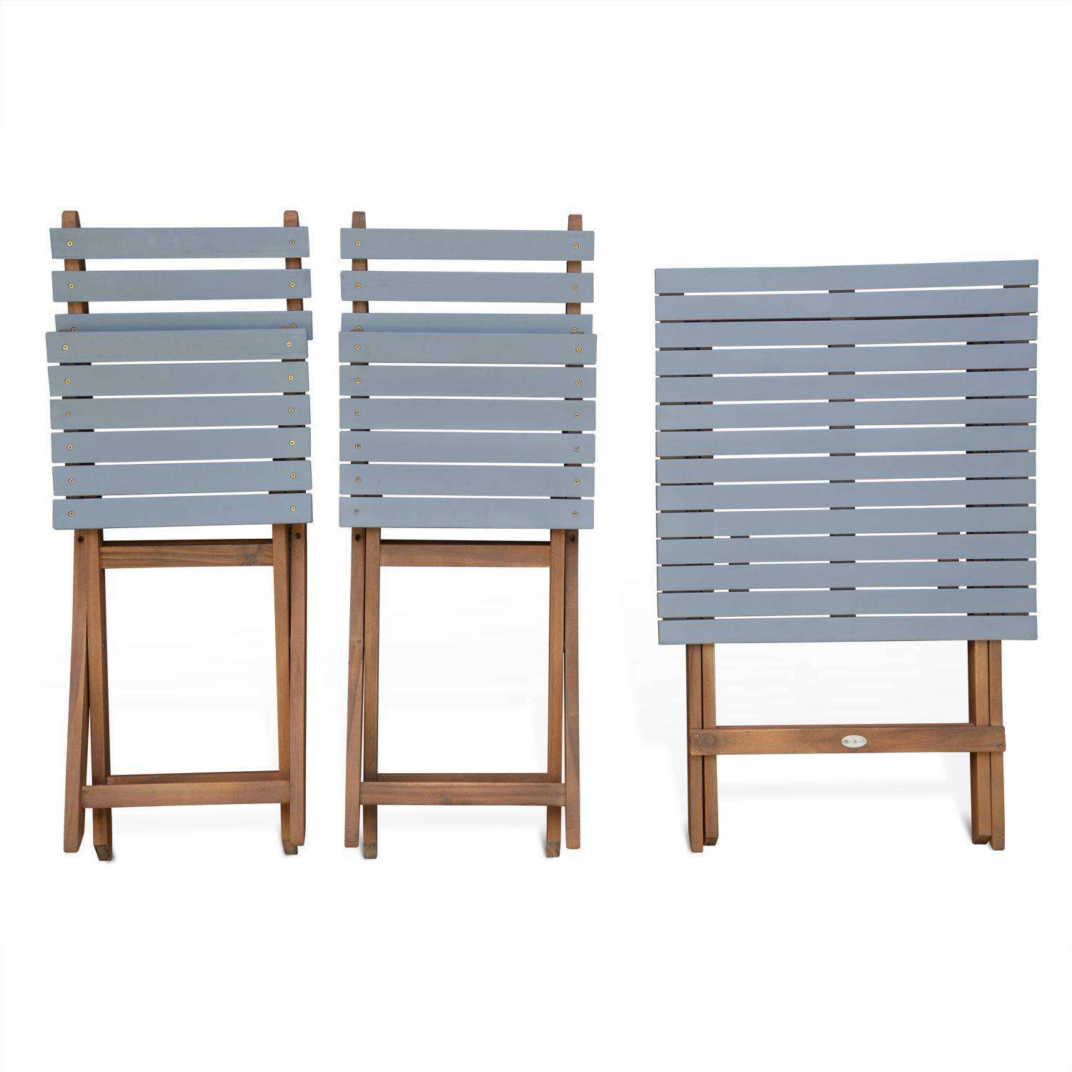 Conjunto de jardim de madeira Bistro 60x60cm - Barcelona - cinza claro, mesa dobrável bicolor quadrada com 2 cadeiras dobráveis, acácia Photo5