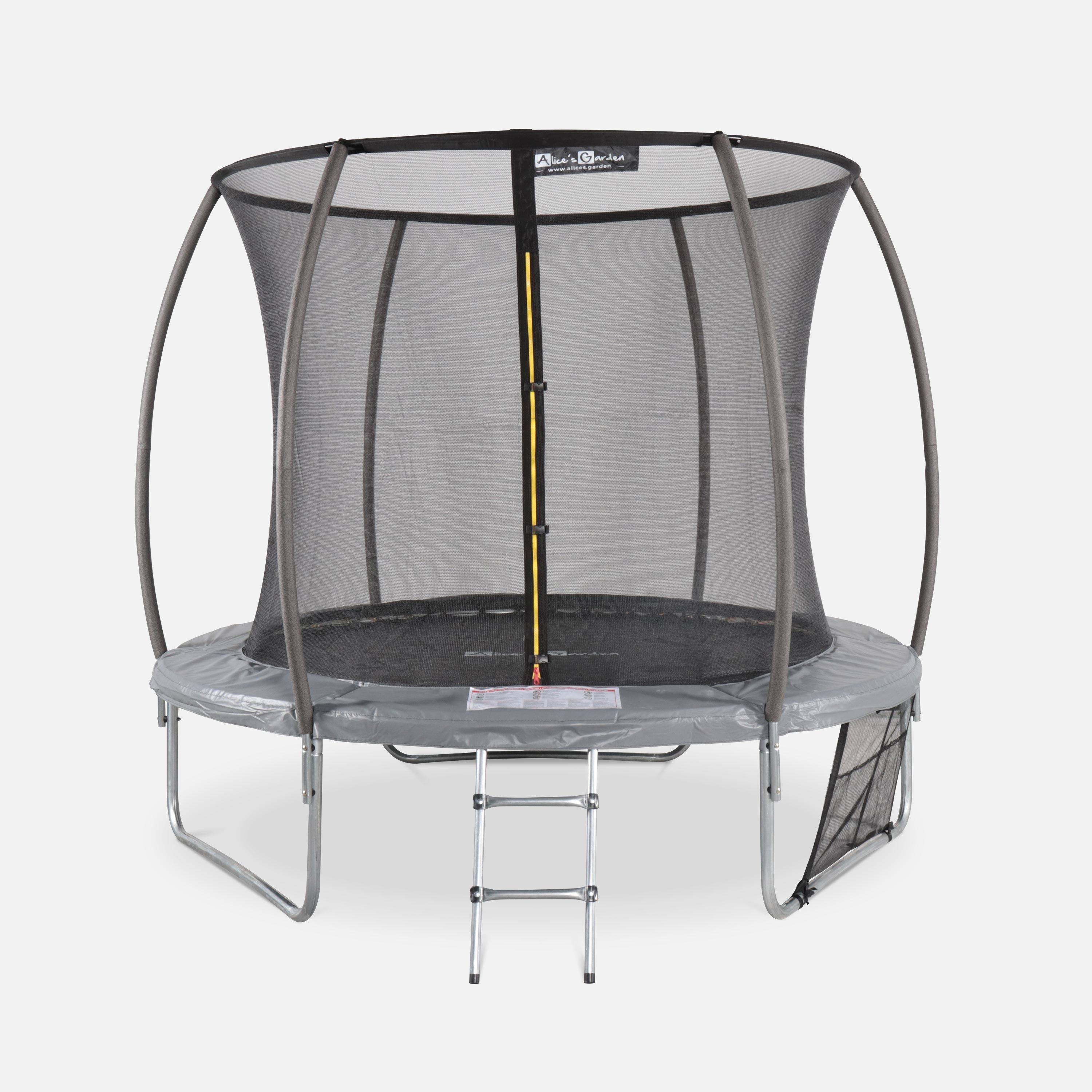 Trampoline Ø 250cm - Pluton Inner XXL- trampoline de jardin gris avec filet de protection intérieur, échelle, bâche, filet pour chaussures et kit d'ancrage 2,50m 250cm Photo2