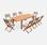 Conjunto de mobiliário de jardim em madeira Almeria, mesa retangular grande de 180-240 cm, 8 cadeiras 
