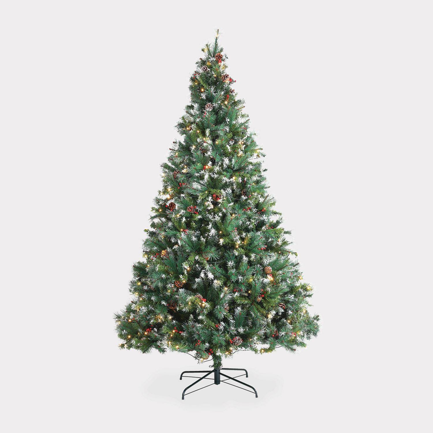 Árbol de Navidad artificial de lujo de 240 cm con luces de colores, adornos y soporte incluidos - FLECOS Photo1