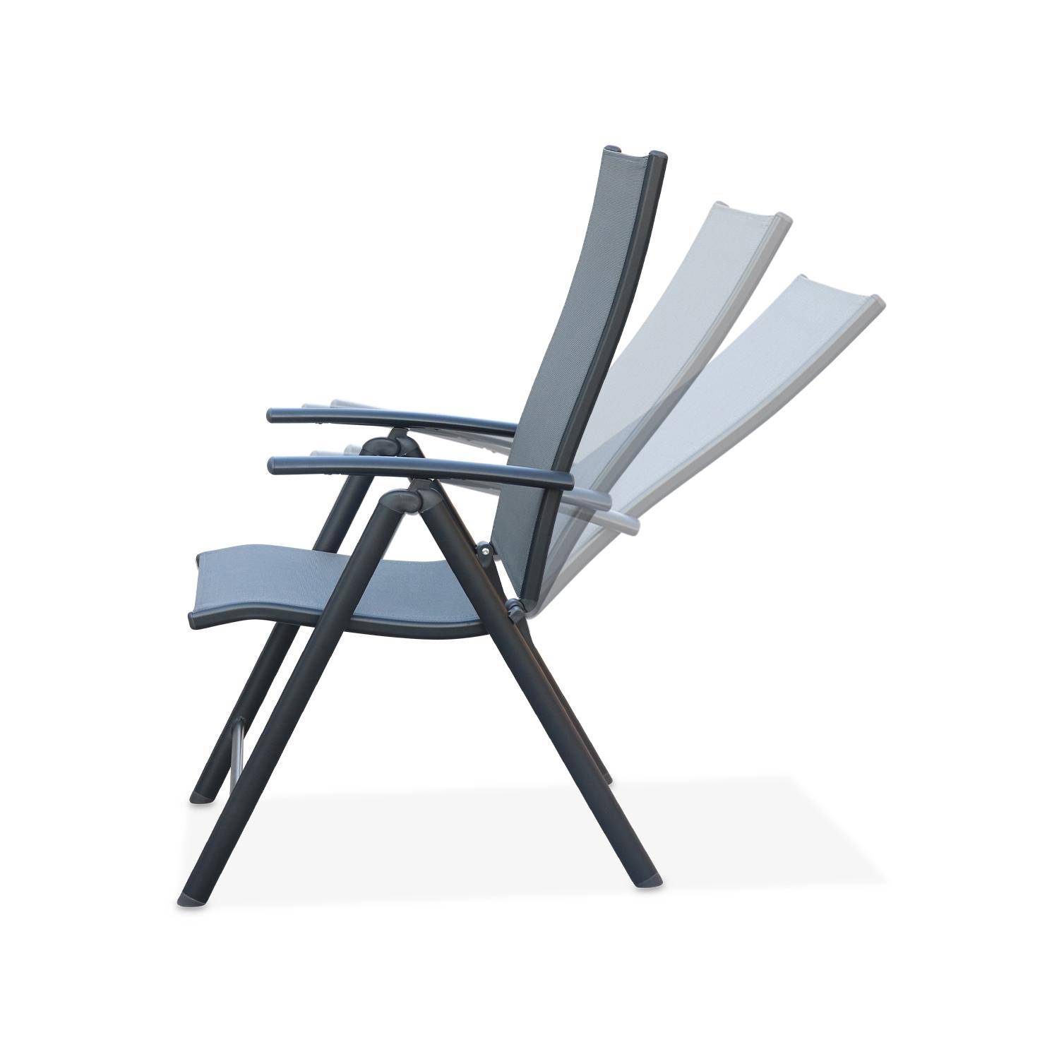 Set mit 2 Naevia-Sesseln mit mehreren Positionen aus anthrazitfarbenem Aluminium und grauem Textilene Photo5