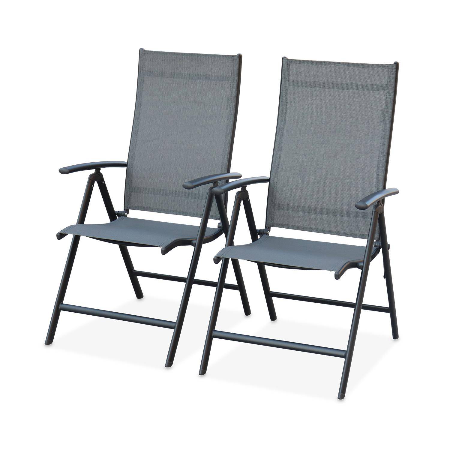 Juego de 2 sillas multiposicionales Naevia de aluminio antracita y textileno gris Photo3