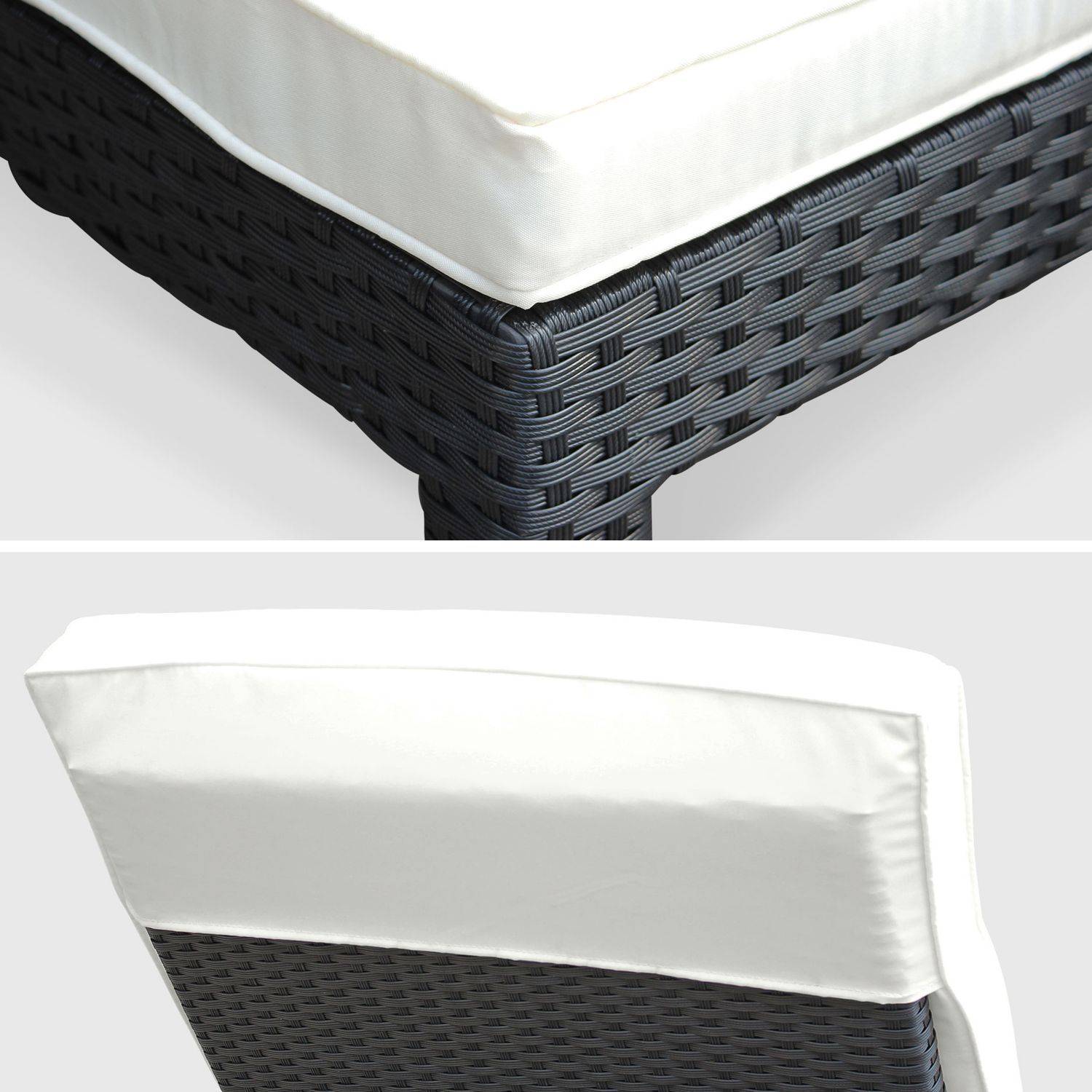 Set di 2 lettini prendisole in resina intrecciata (sdraio) - Modello: Pisa x2 - colore: Nero, cuscini, colore: Ecru Photo6