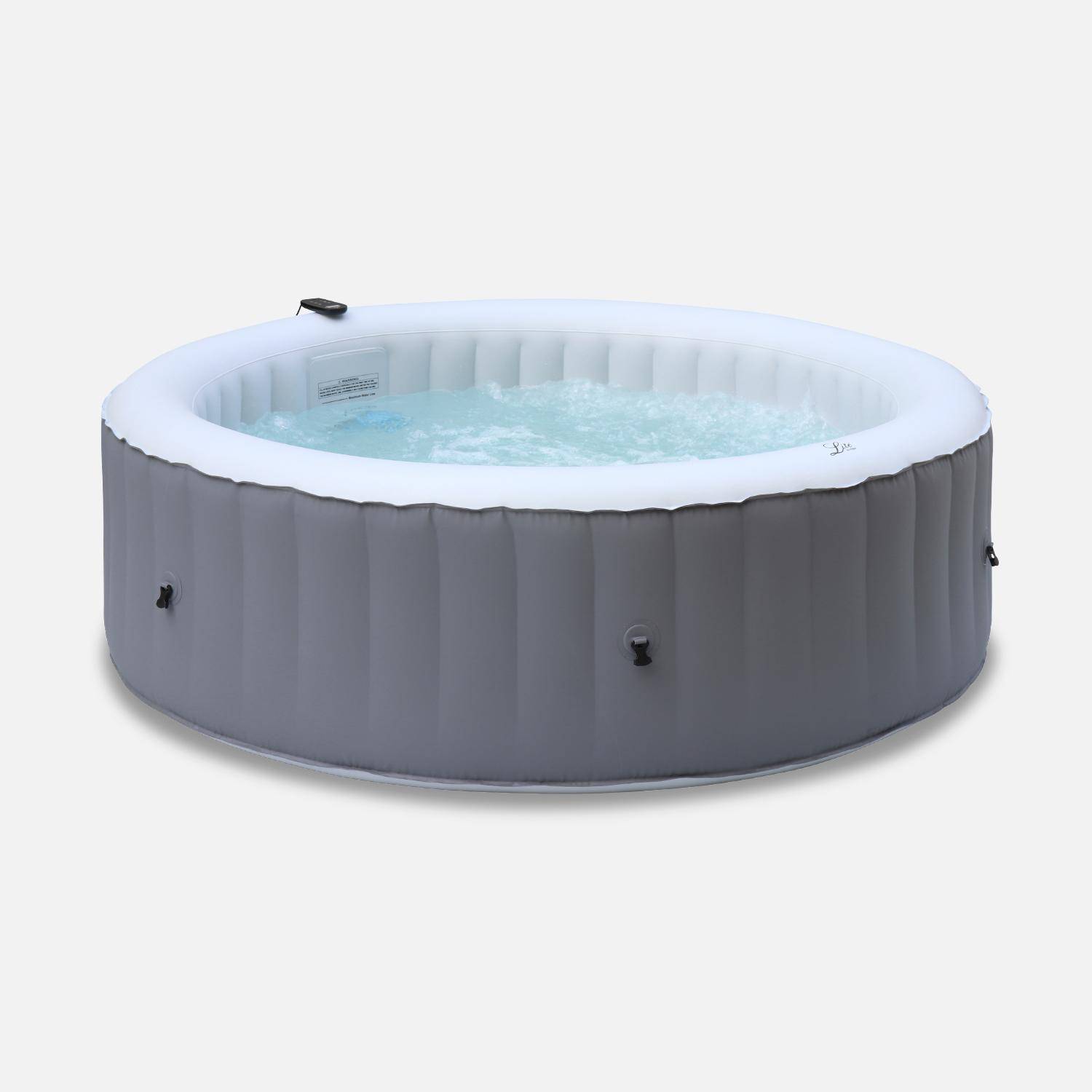 Spa MSPA gonflable rond – Kili 6 gris 6 places - système anti-gel et de désinfection UVC + bâche, 180 cm, pompe, chauffage, gonfleur, filtre Photo1