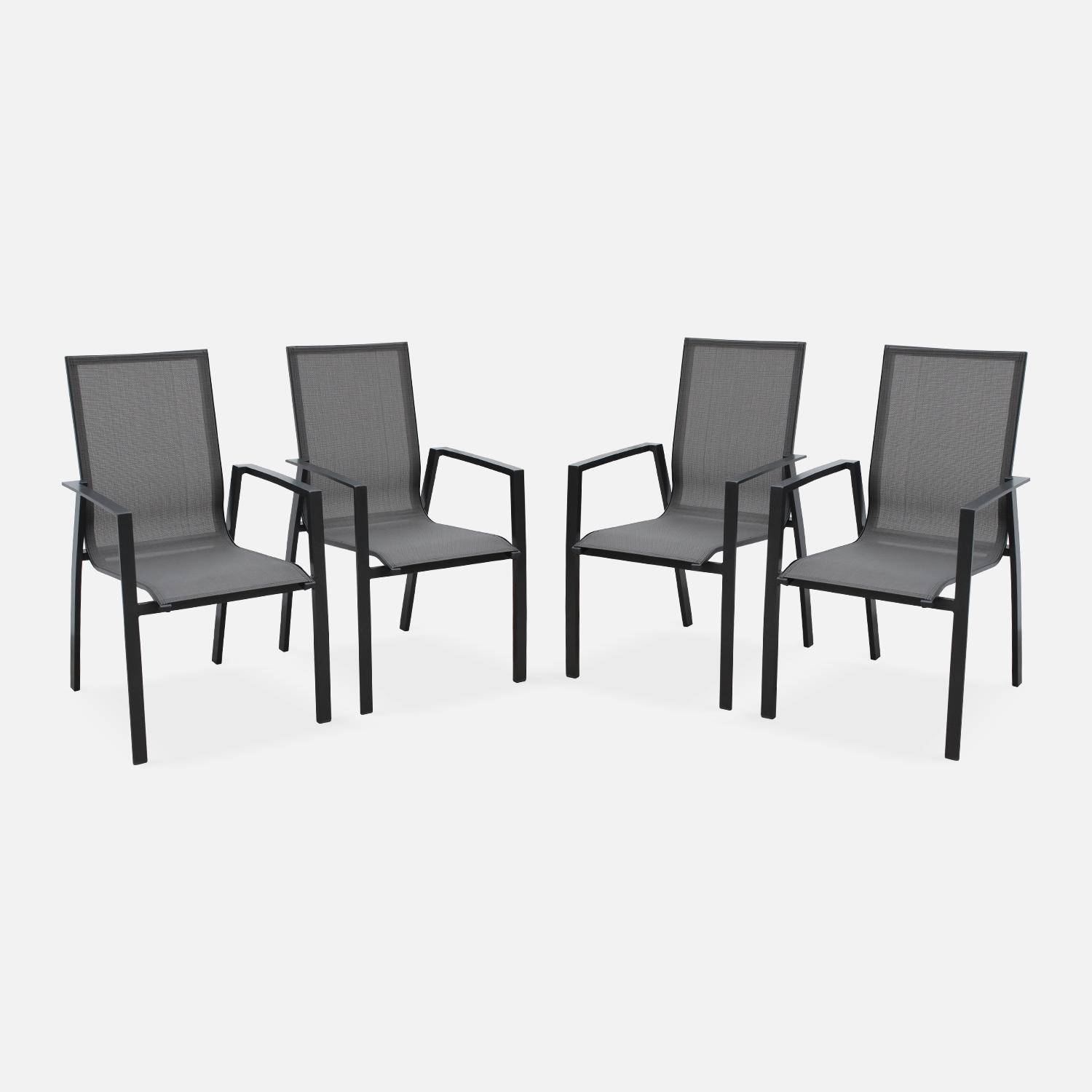 Lot de 4 fauteuils - Washington Anthracite - En aluminium anthracite et textilène gris foncé, empilables Photo1