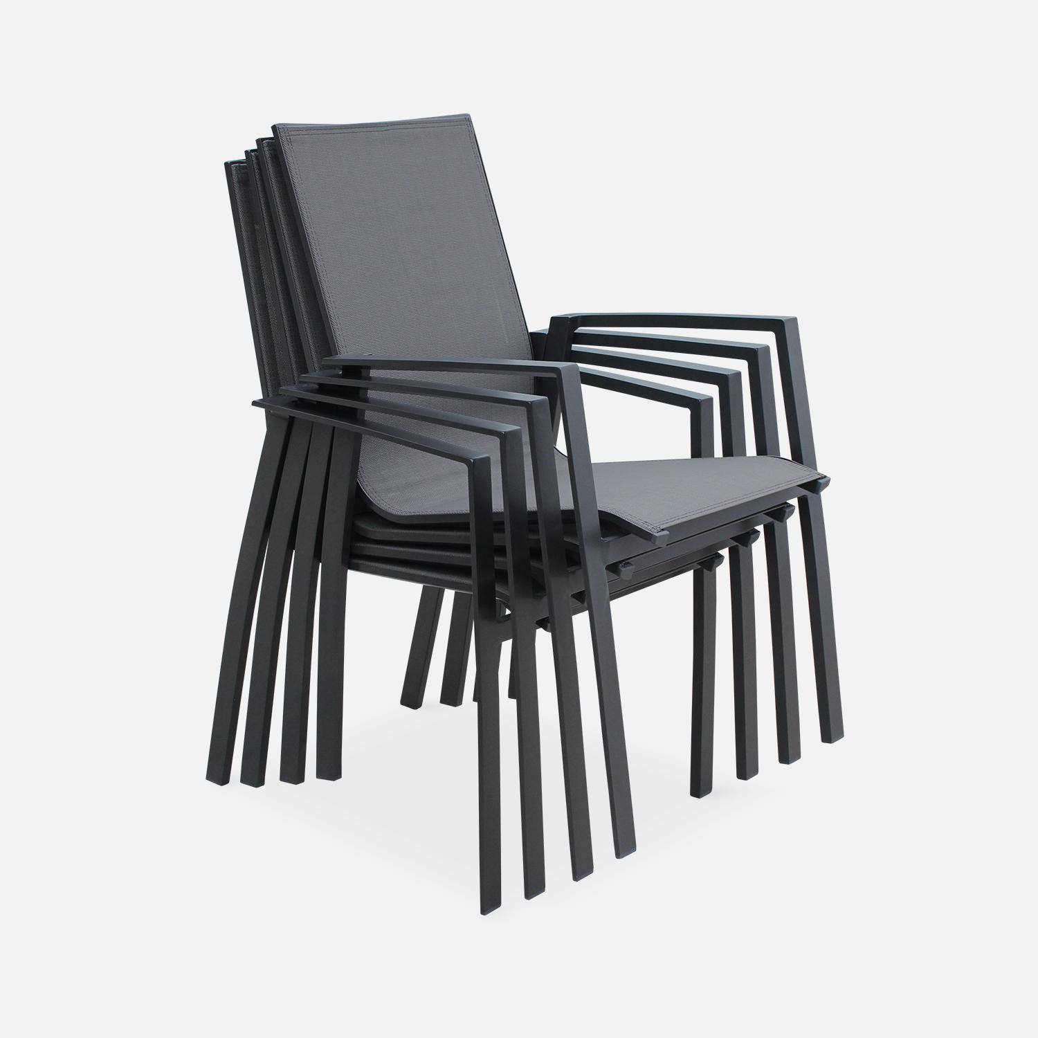 Lot de 4 fauteuils - Washington Anthracite - En aluminium anthracite et textilène gris foncé, empilables Photo2