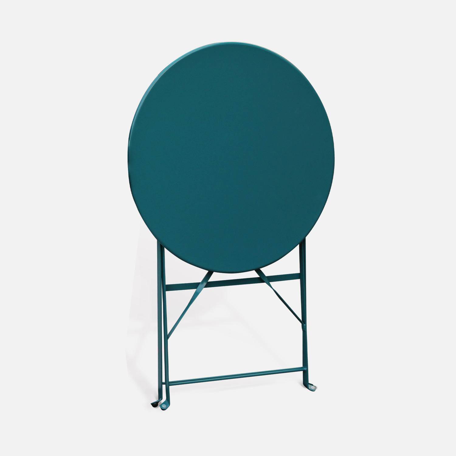 Table de jardin bistrot pliable - Emilia ronde bleu canard- Table ronde Ø60cm en acier thermolaqué Photo3