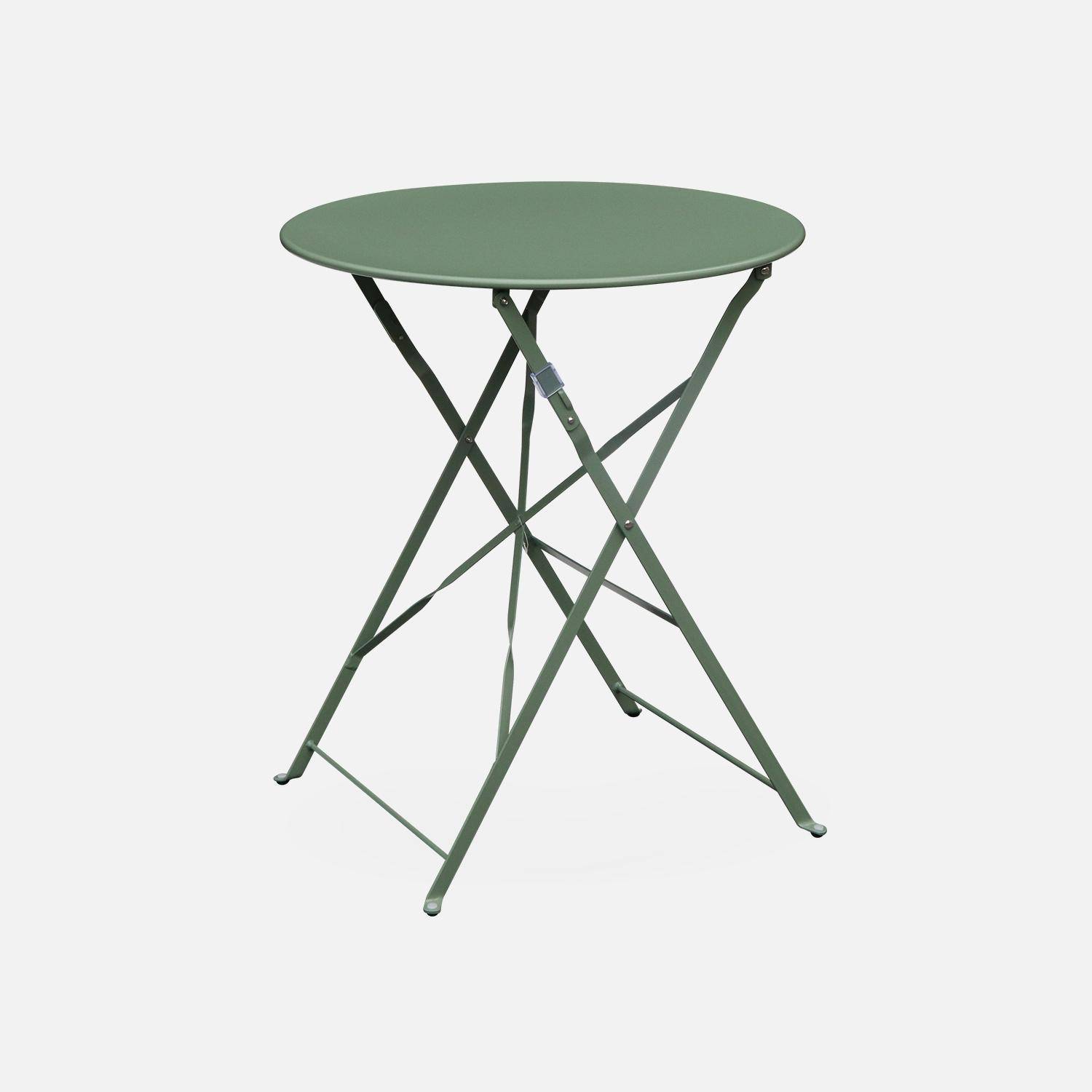 Table de jardin bistrot pliable - Emilia ronde vert de gris- Table ronde Ø60cm en acier thermolaqué Photo1