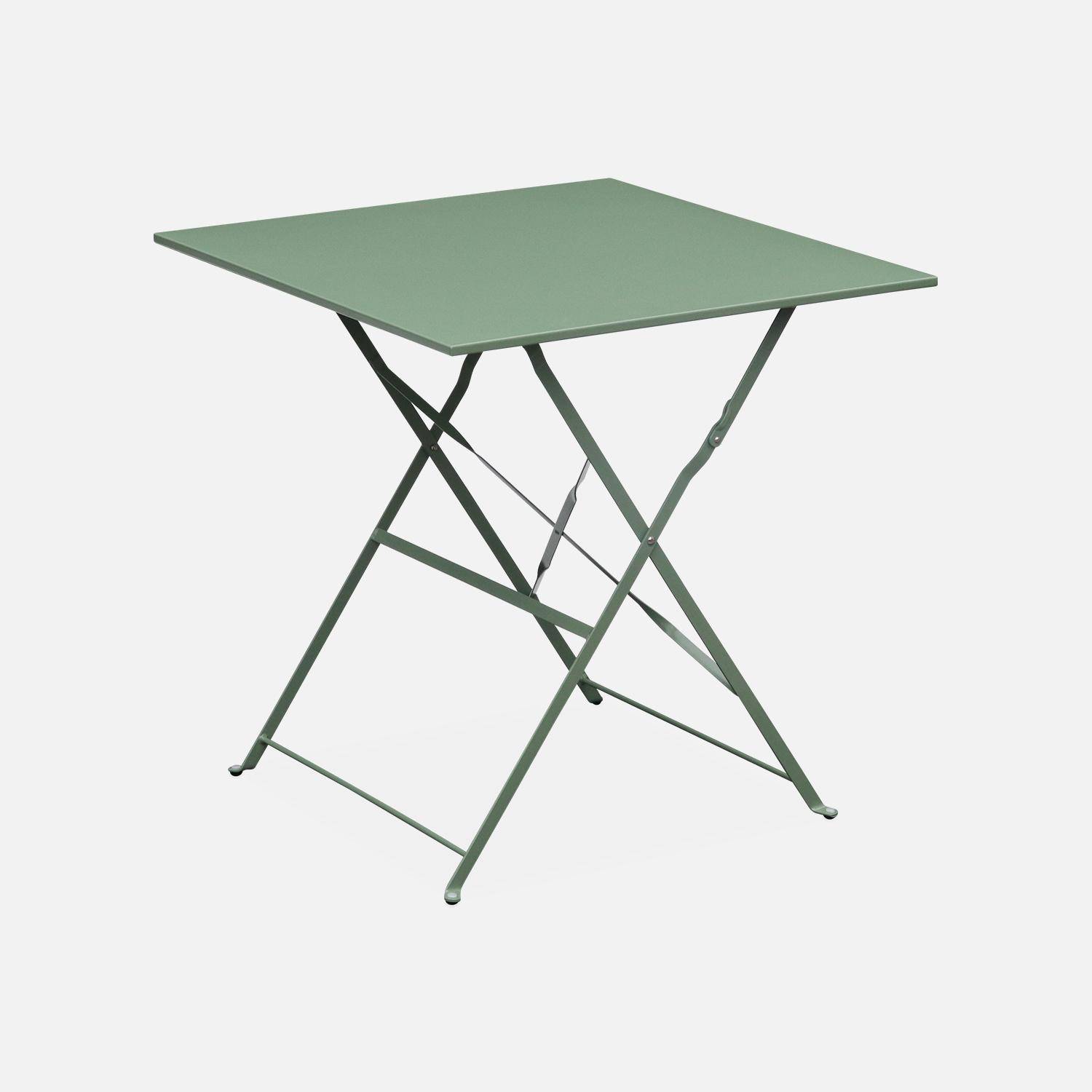 Table jardin bistrot pliable - Emilia carrée vert de gris- Table carrée 70x70cm en acier thermolaqué Photo1