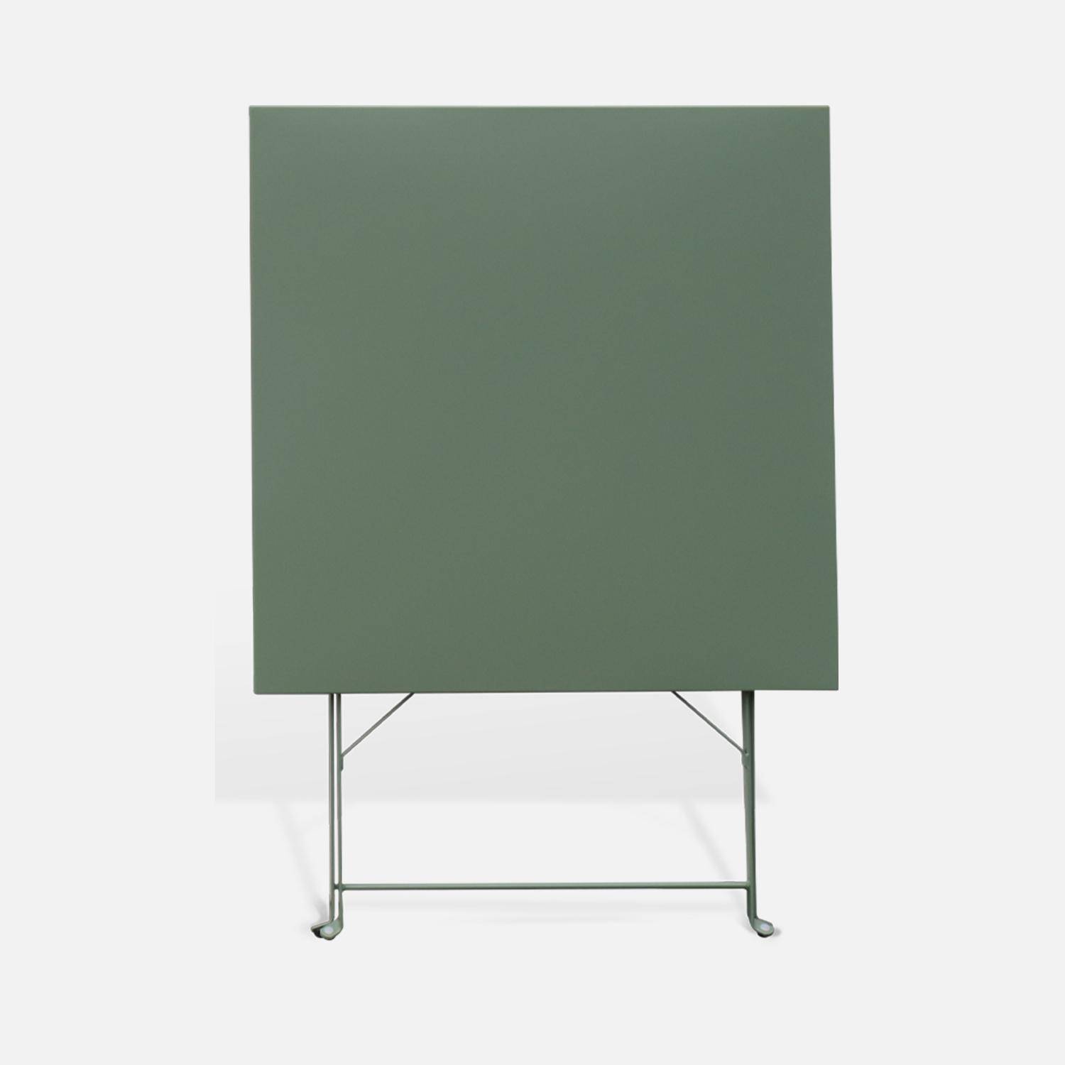 Table jardin bistrot pliable - Emilia carrée vert de gris - Table carrée 70x70cm en acier thermolaqué Photo2