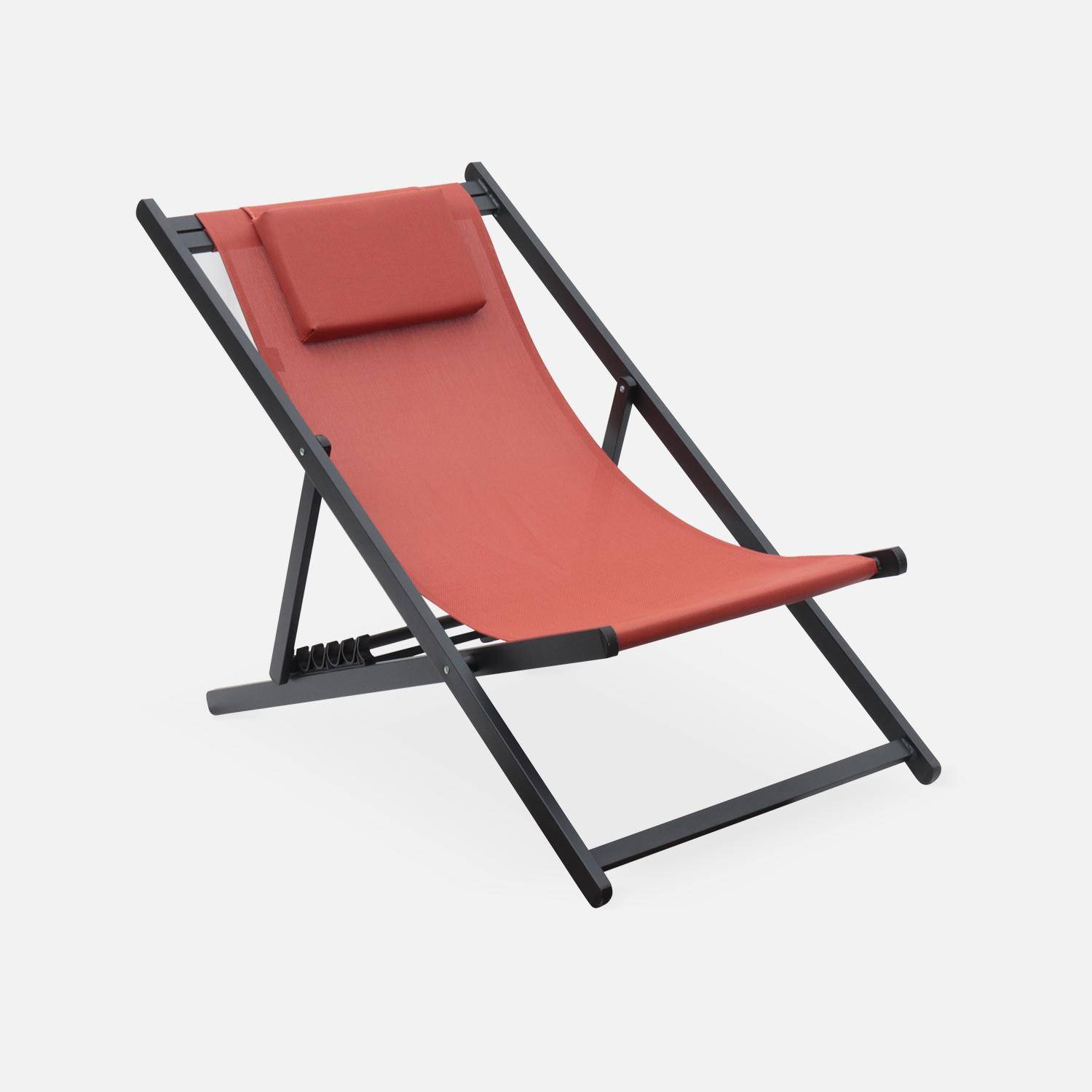 Gaia - Set van 2 ligstoelen van aluminium en textilene, verstelbare rugleuning en hoofdsteun  Photo3
