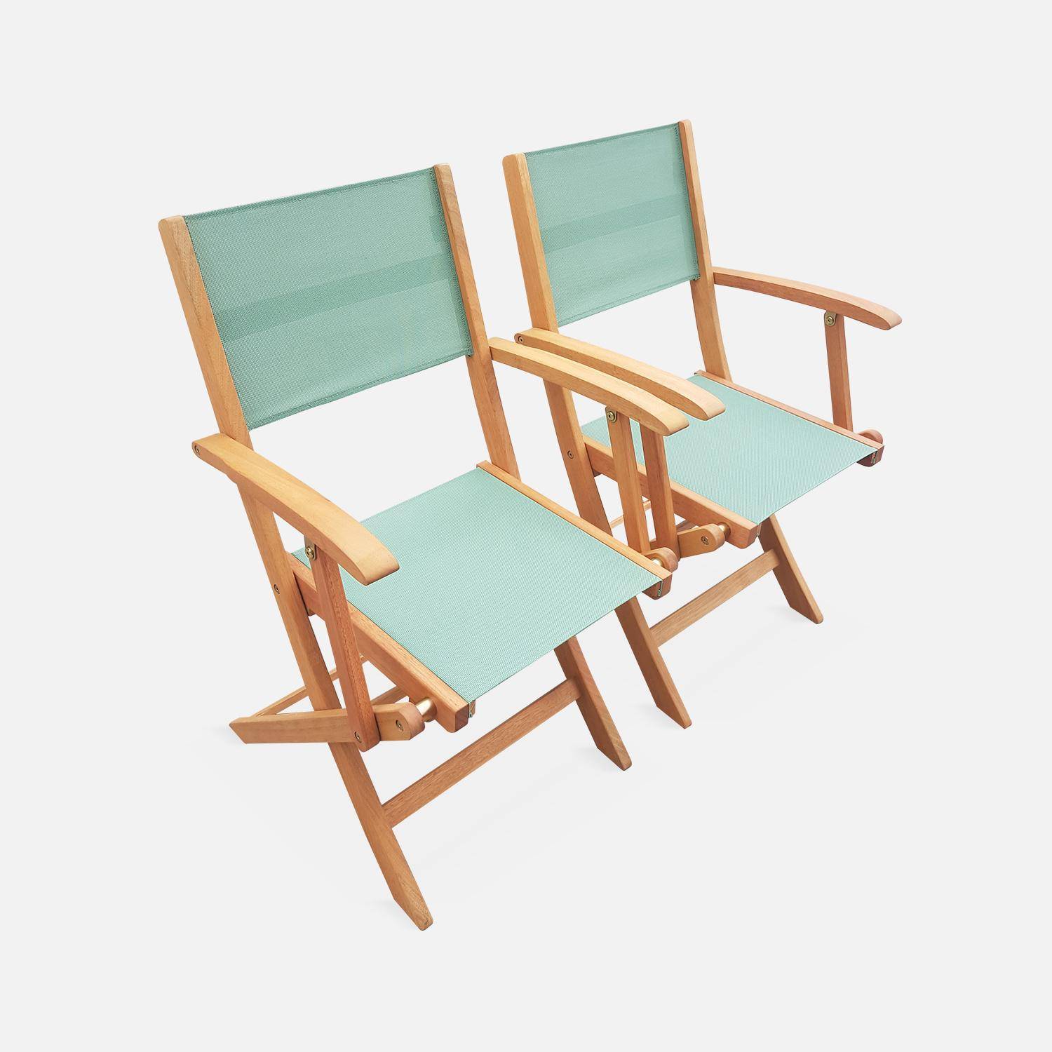 Fauteuils de jardin en bois et textilène - Almeria vert de gris - 2 fauteuils pliants en bois d'Eucalyptus FSC huilé et textilène Photo1