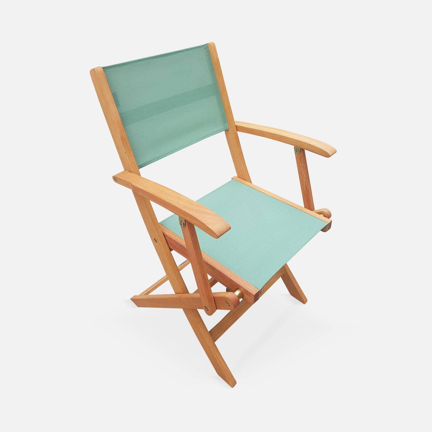 Fauteuils de jardin en bois et textilène - Almeria vert de gris - 2 fauteuils pliants en bois d'Eucalyptus FSC huilé et textilène Photo3