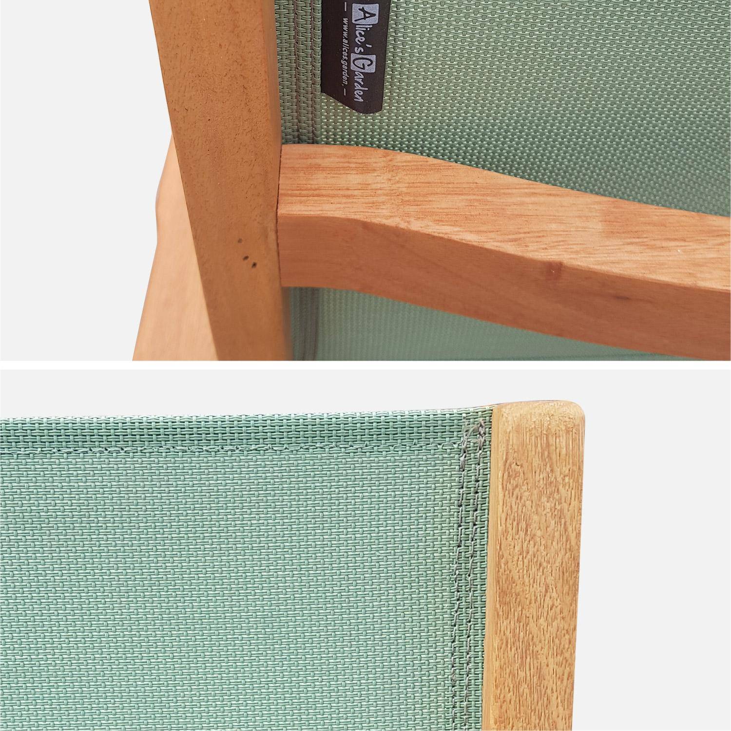 Fauteuils de jardin en bois et textilène - Almeria vert de gris - 2 fauteuils pliants en bois d'Eucalyptus FSC huilé et textilène Photo2