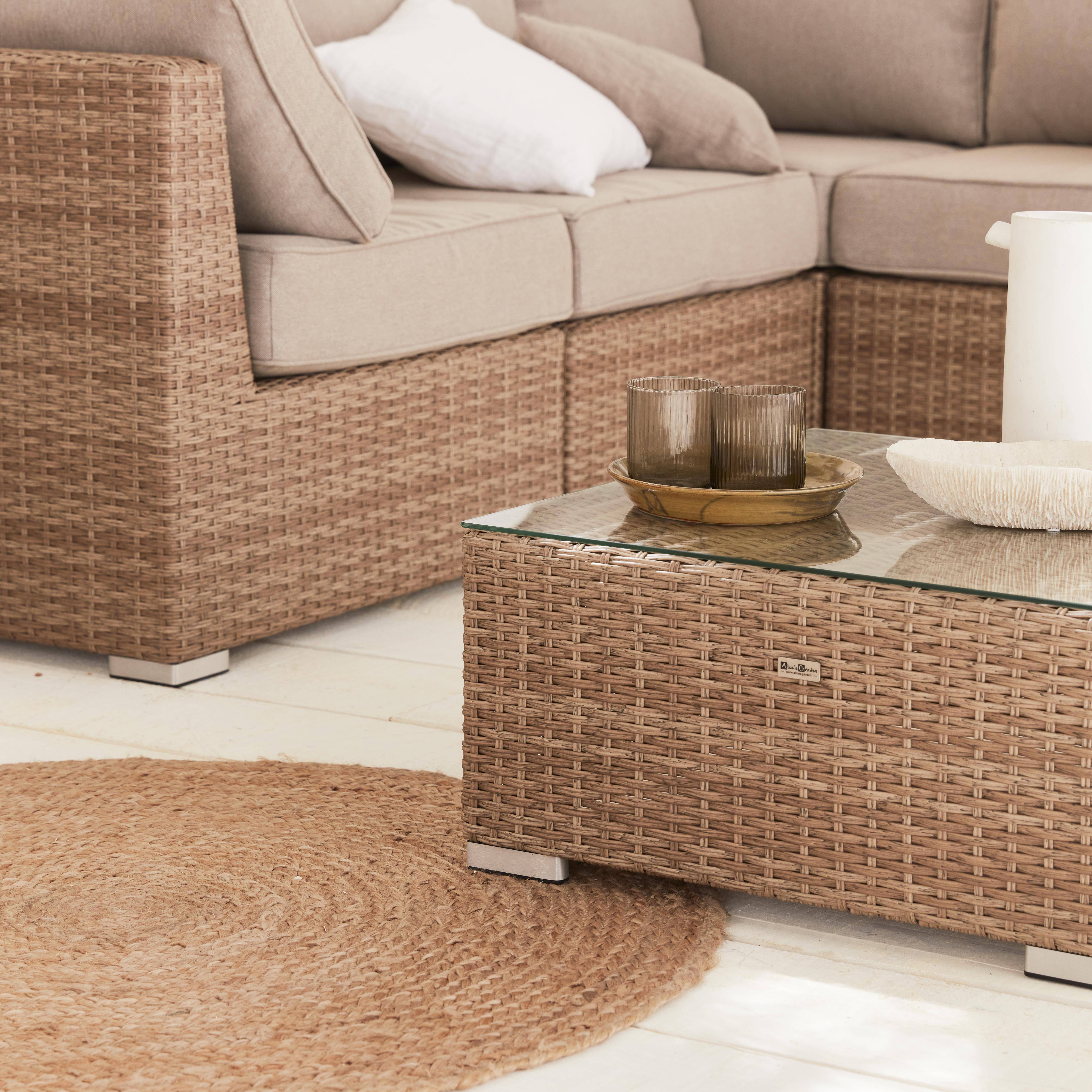 Premium loungeset rond gevlochten wicker– Vittoria, beige kussens, 5 plaatsen, high-end Photo3