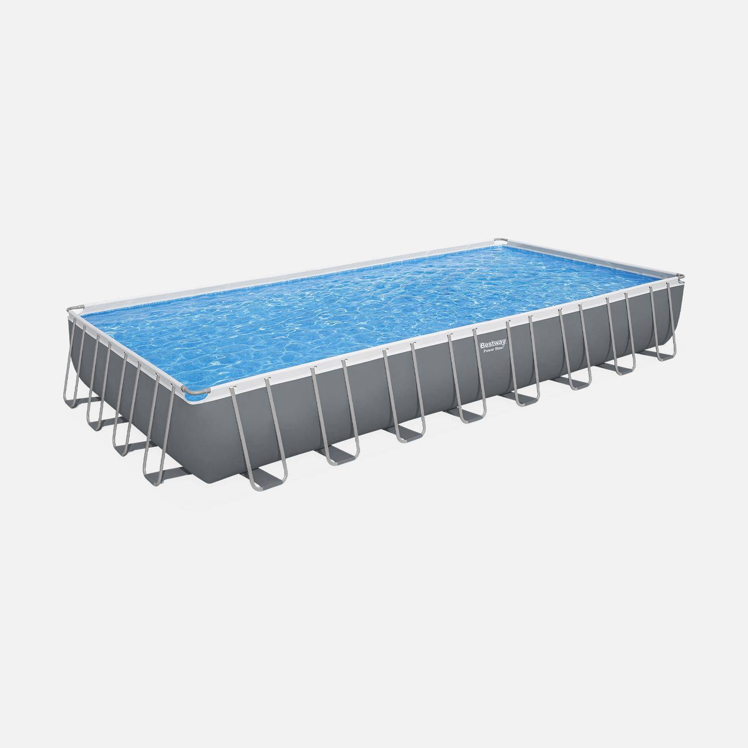 Piscine tubulaire BESTWAY - Ambre  - gris foncé, grande piscine rectangulaire 10x5m avec pompe de filtration à sable, échelle et bâche de protection Photo2