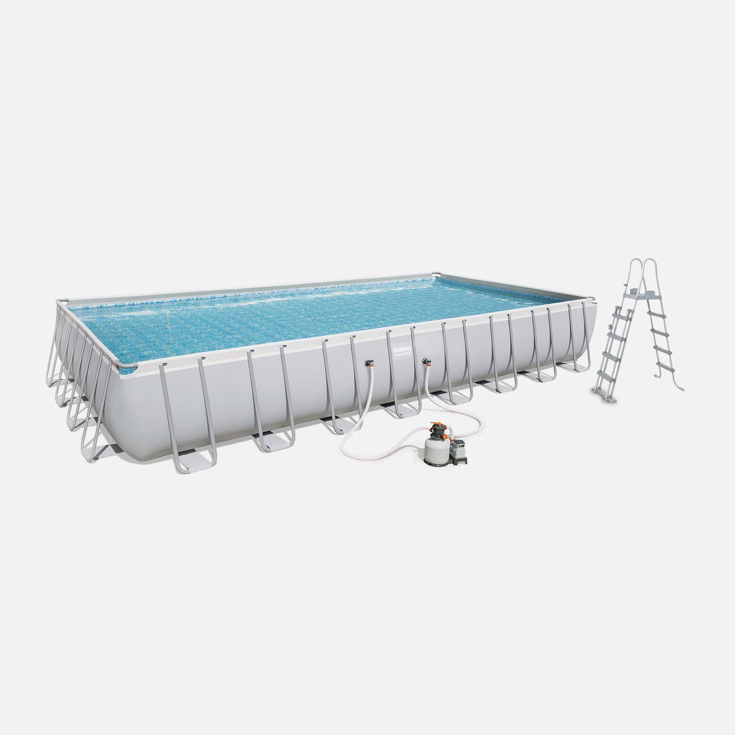 Piscine tubulaire BESTWAY - Ambre  - grise, grande piscine rectangulaire 10x5m avec pompe de filtration à sable, échelle et bâche de protection Photo2