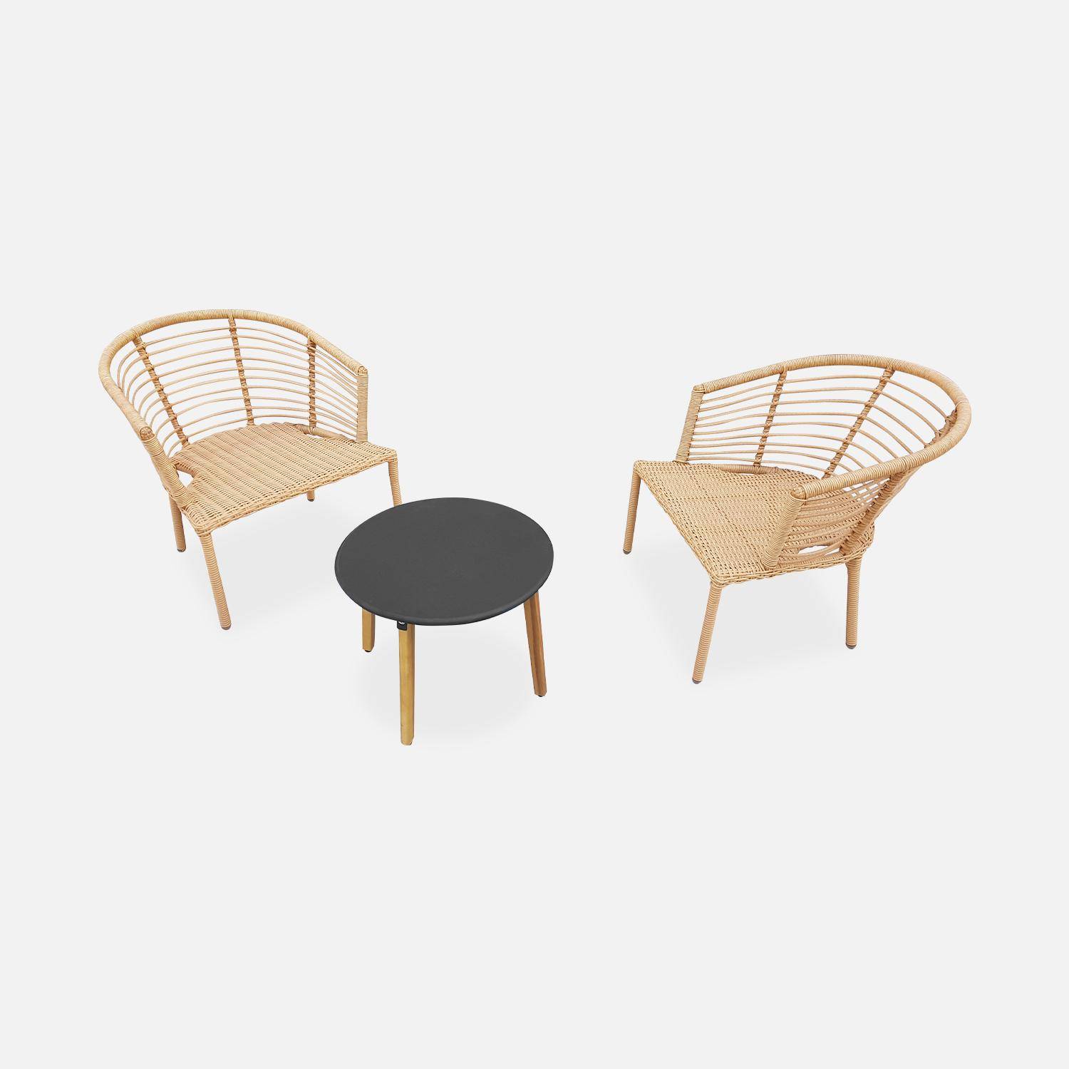 Lage loungeset  JAKARTA – Set van twee stoelen en een bijzettafel - Wicker rotan effect - Beige Photo4