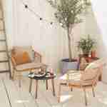Jakarta Gartengarnitur 2 Sitze - Set mit 2 Sesseln mit Beistelltisch, Rattan-Effekt aus Kunststoffrattan und beigefarbenen Kissen Photo1