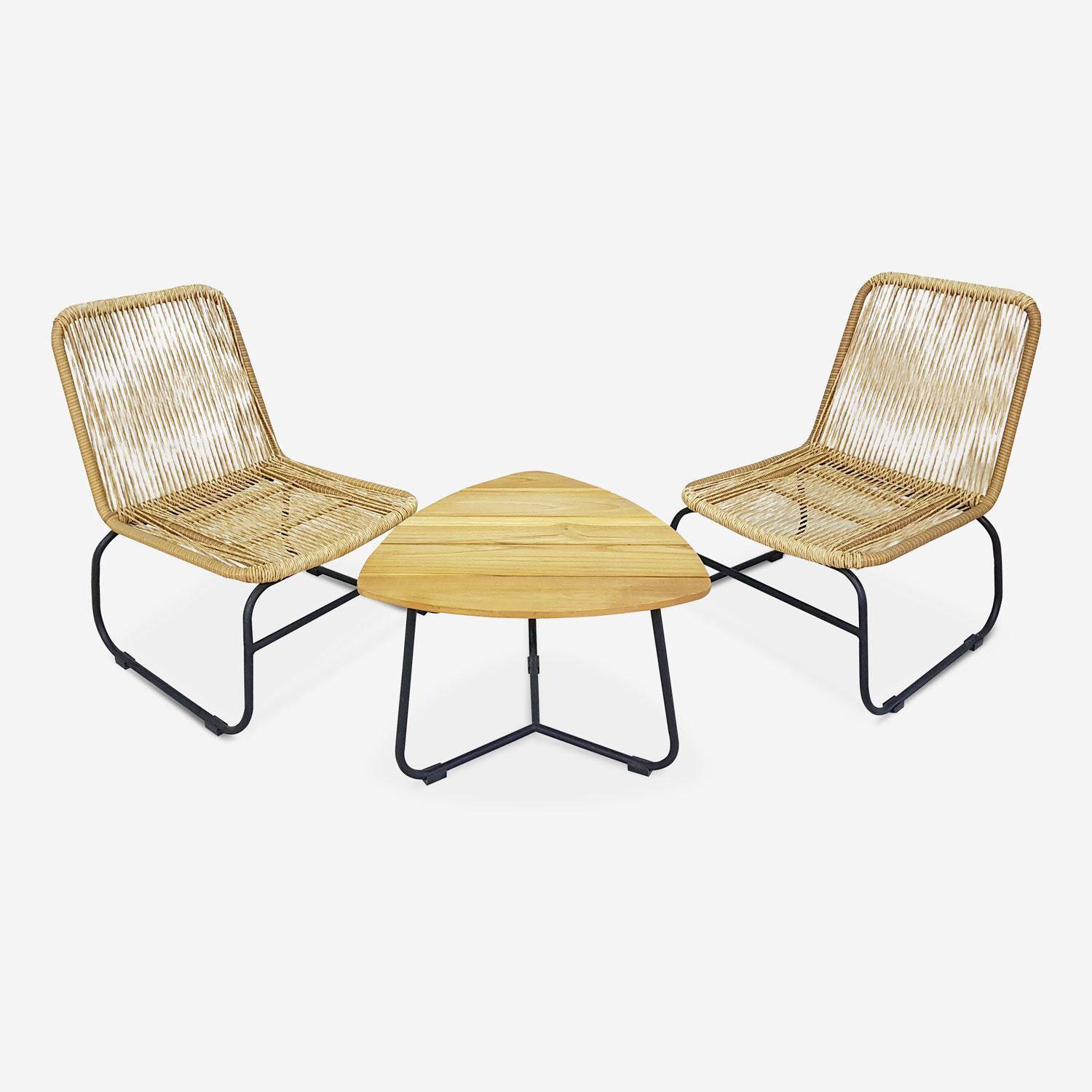 LOMBOK Gartengarnitur 2 Sitze - Set mit 2 Sesseln mit Beistelltisch, Rattan-Effekt aus Kunststoffrattan und beigefarbenen Kissen Photo6