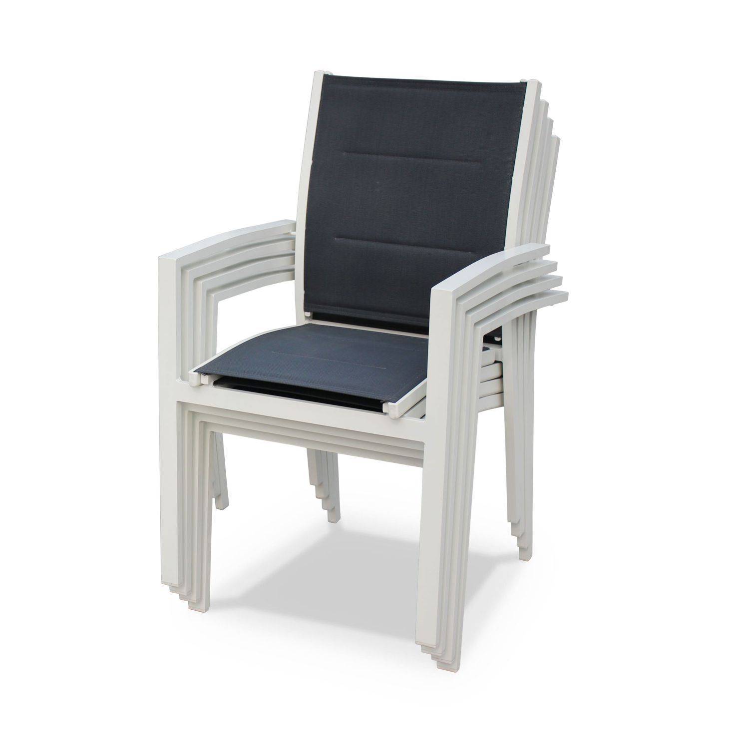 Ensemble Détroit 1 table extensible et 8 fauteuils en aluminium et textilène Photo11