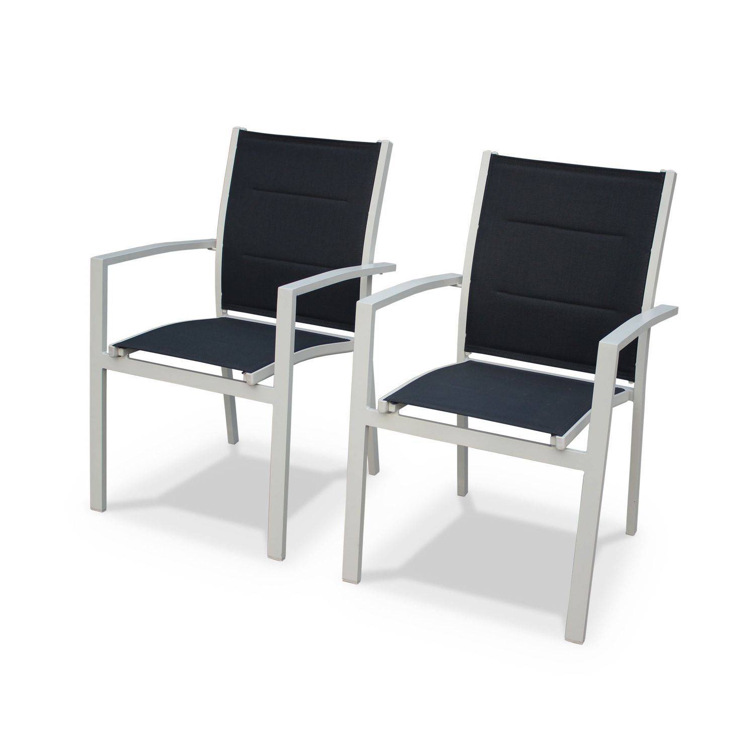 Ensemble Détroit 1 table extensible et 8 fauteuils en aluminium et textilène Photo10