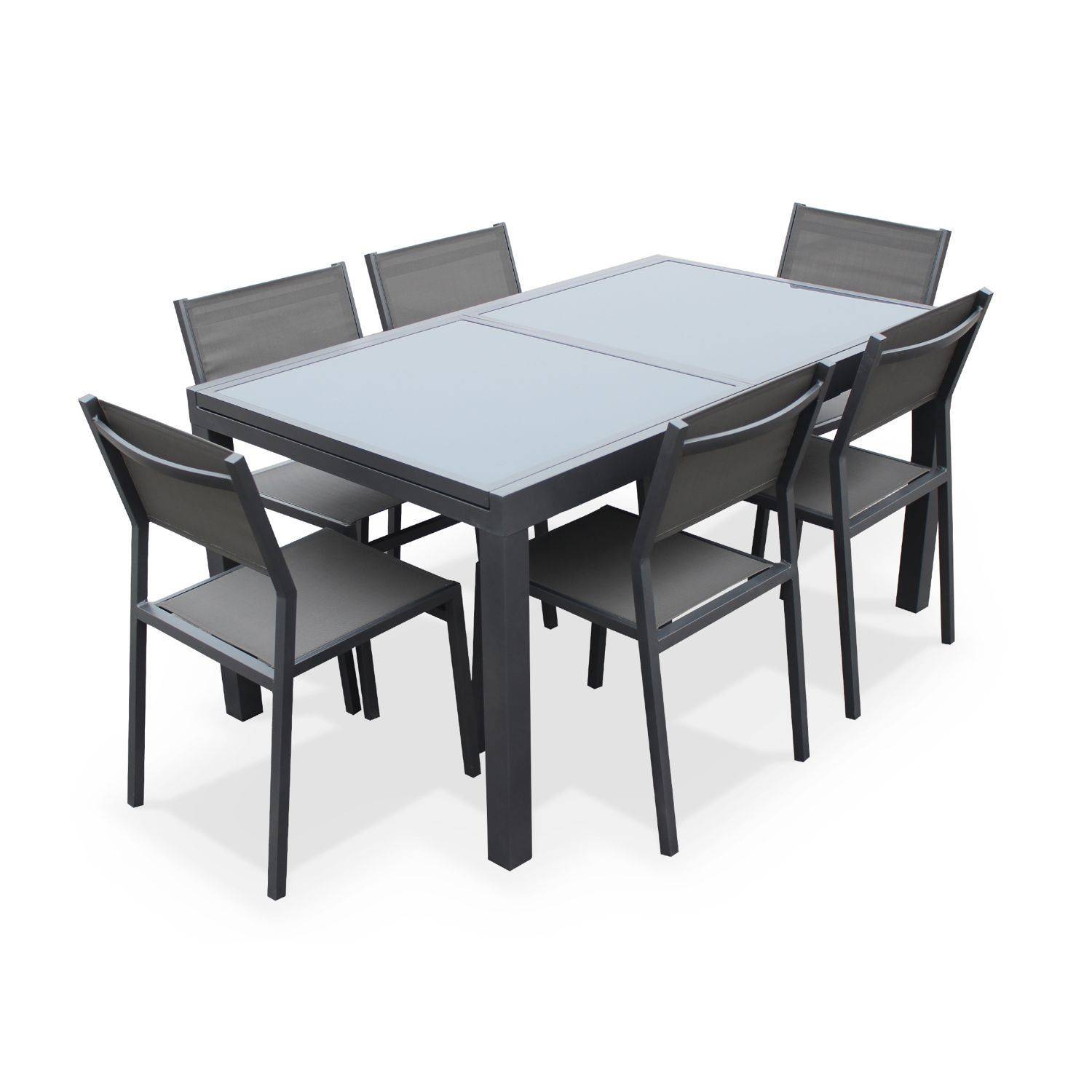 Ensemble Alabama 1 table de jardin et 6 chaises en aluminium et textilène Photo2