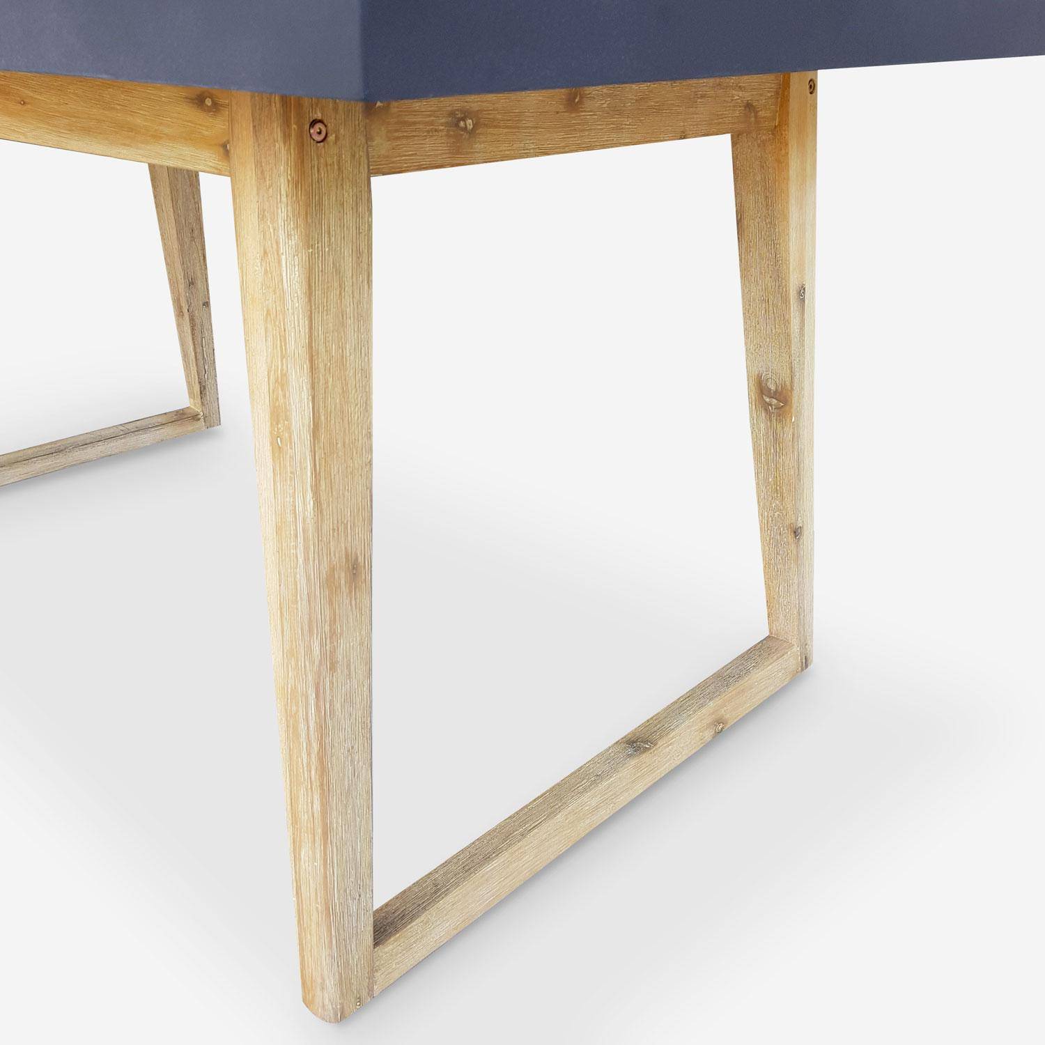 Gartentisch aus Faserzement 160 cm, U-förmiger Holzfuß - BORNEO - 4 Personen, Akazienbeine, graue Platte Photo3