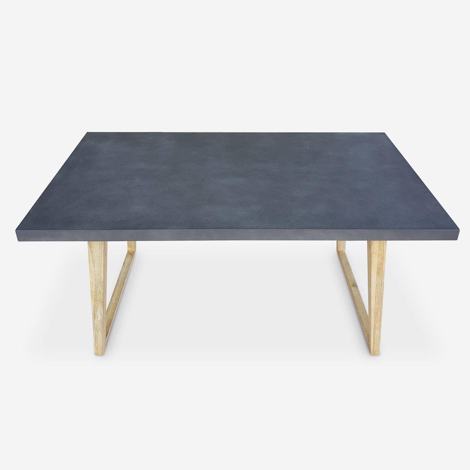 Gartentisch aus Faserzement 160 cm, U-förmiger Holzfuß - BORNEO - 4 Personen, Akazienbeine, graue Platte Photo2