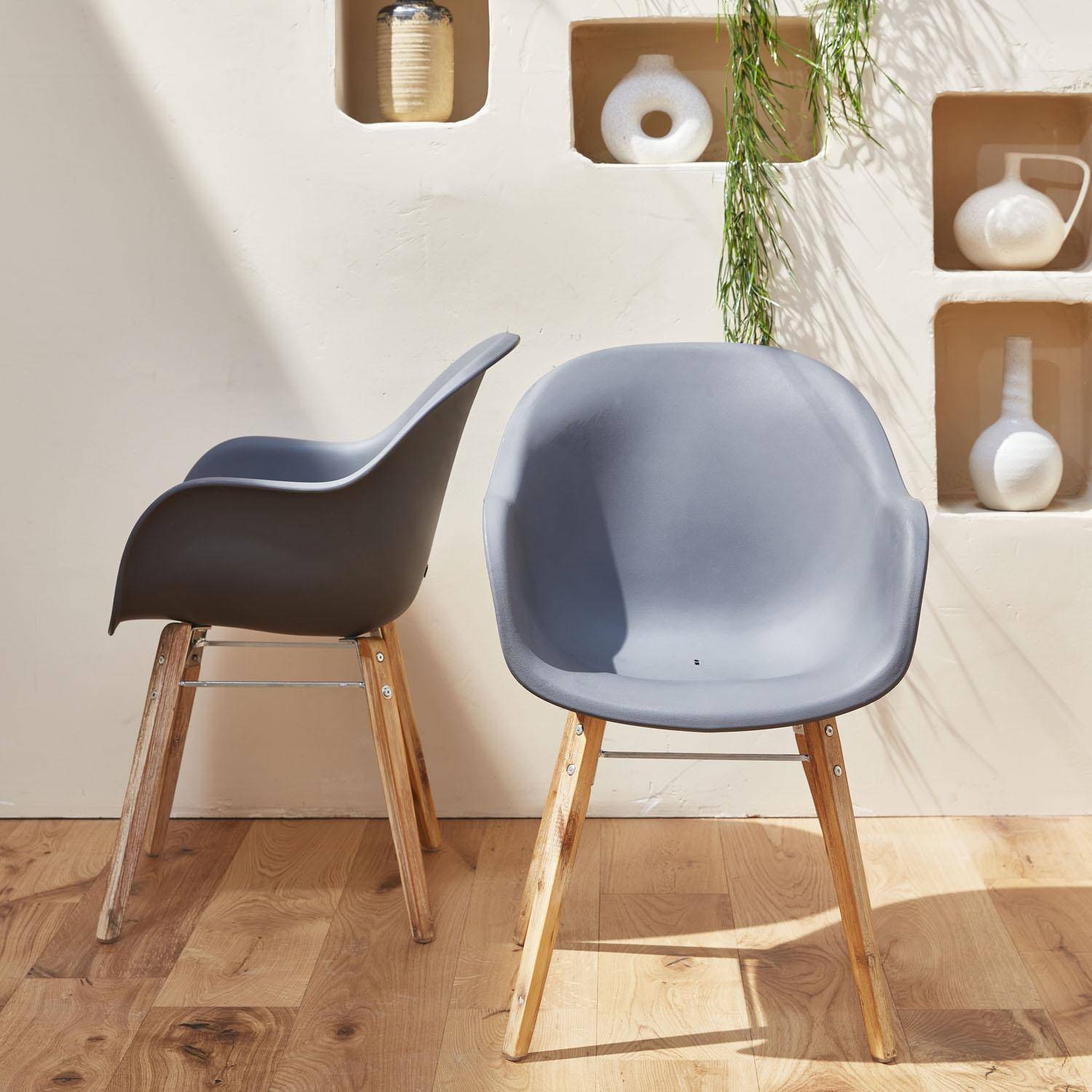 Set mit 2 CELEBES Skandinavischen Sesseln, Akazie und Kunststoff, grau, Innen/Außen Photo1