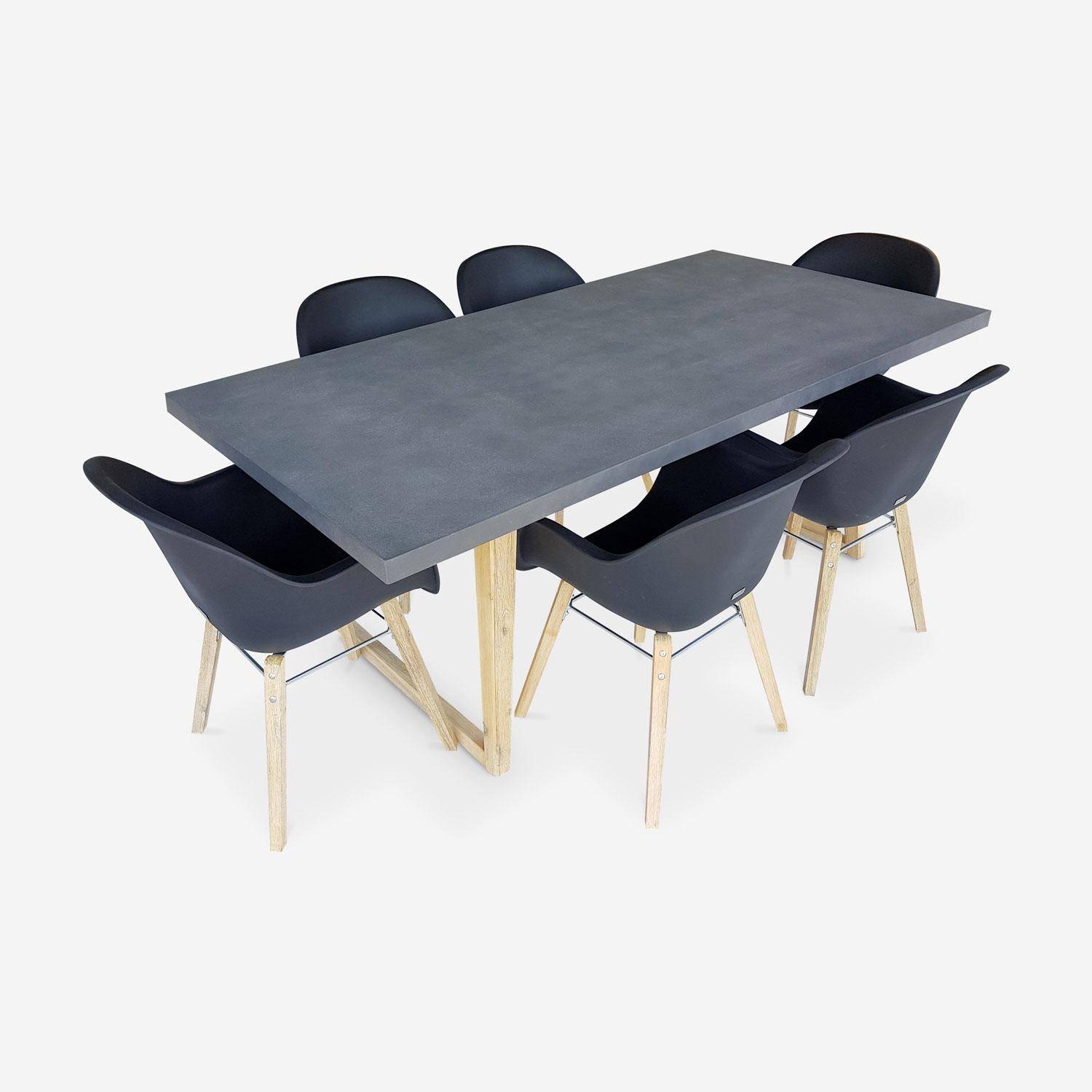 Table de jardin en fibre de ciment 200 cm BORNEO et 6 fauteuils scandinaves CELEBES anthracite  Photo1