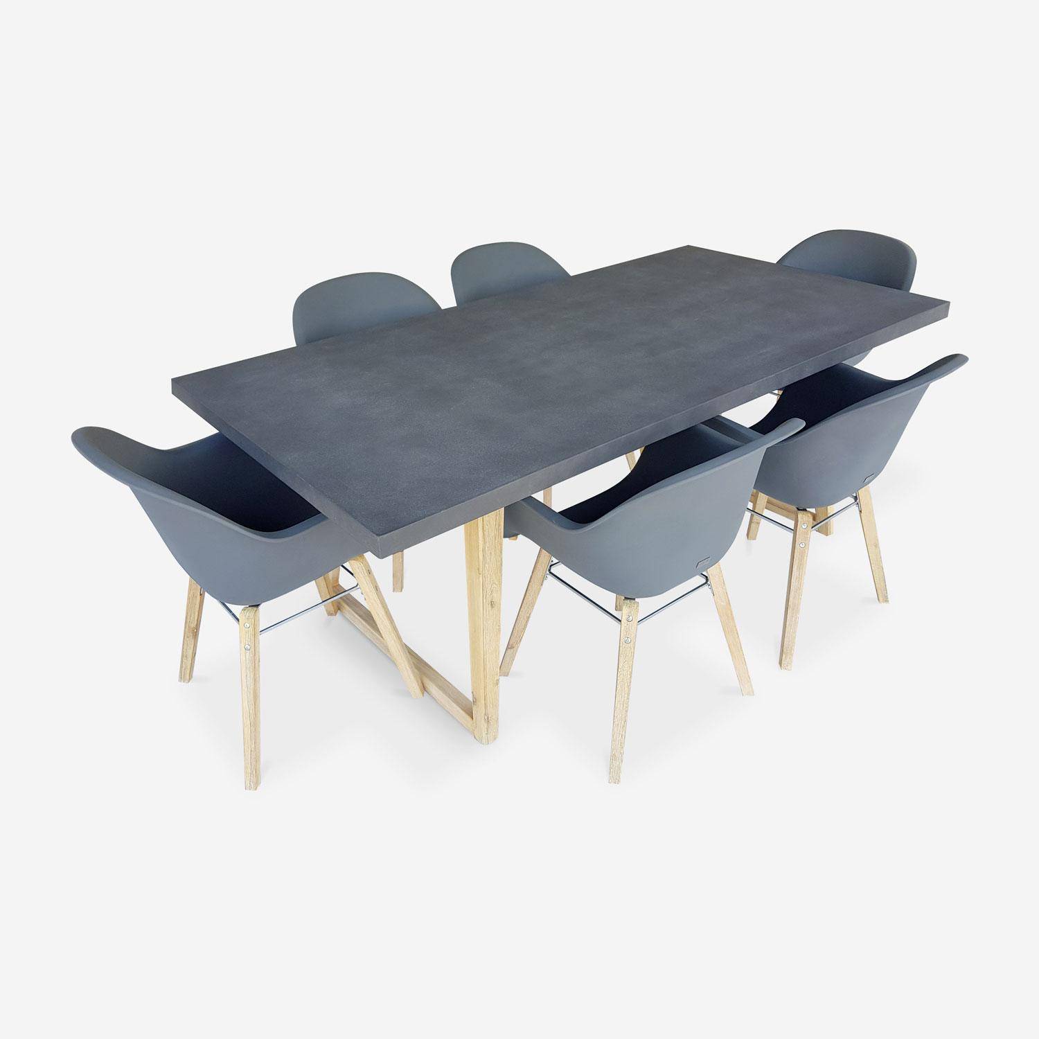 Tuintafel vezelcement 200cm BORNEO en 6 stoelen scandinavische stijl CELEBES grijs Photo1