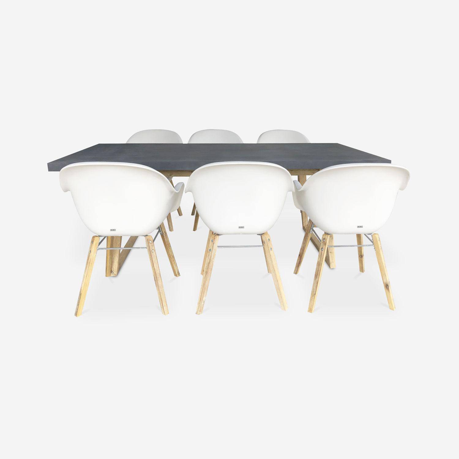 Tuintafel vezelcement 200cm BORNEO en 6 stoelen scandinavische stijl CELEBES wit Photo2
